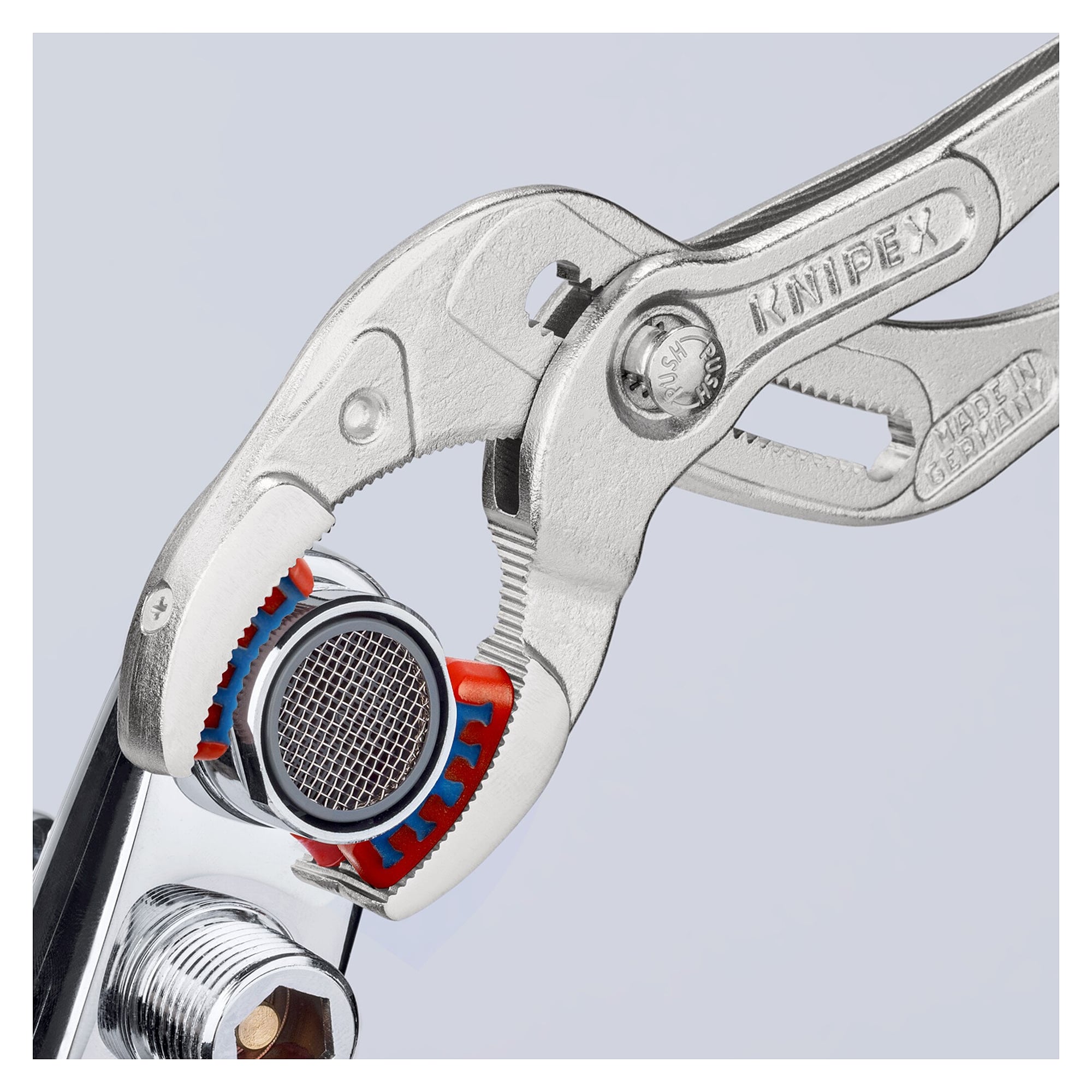 SpeedGrip siphon and connector pliers with plastic jaws, chrome-plated, Ø 10 to 75 mm, 250 mm - Knipex 81 13 250 SB
