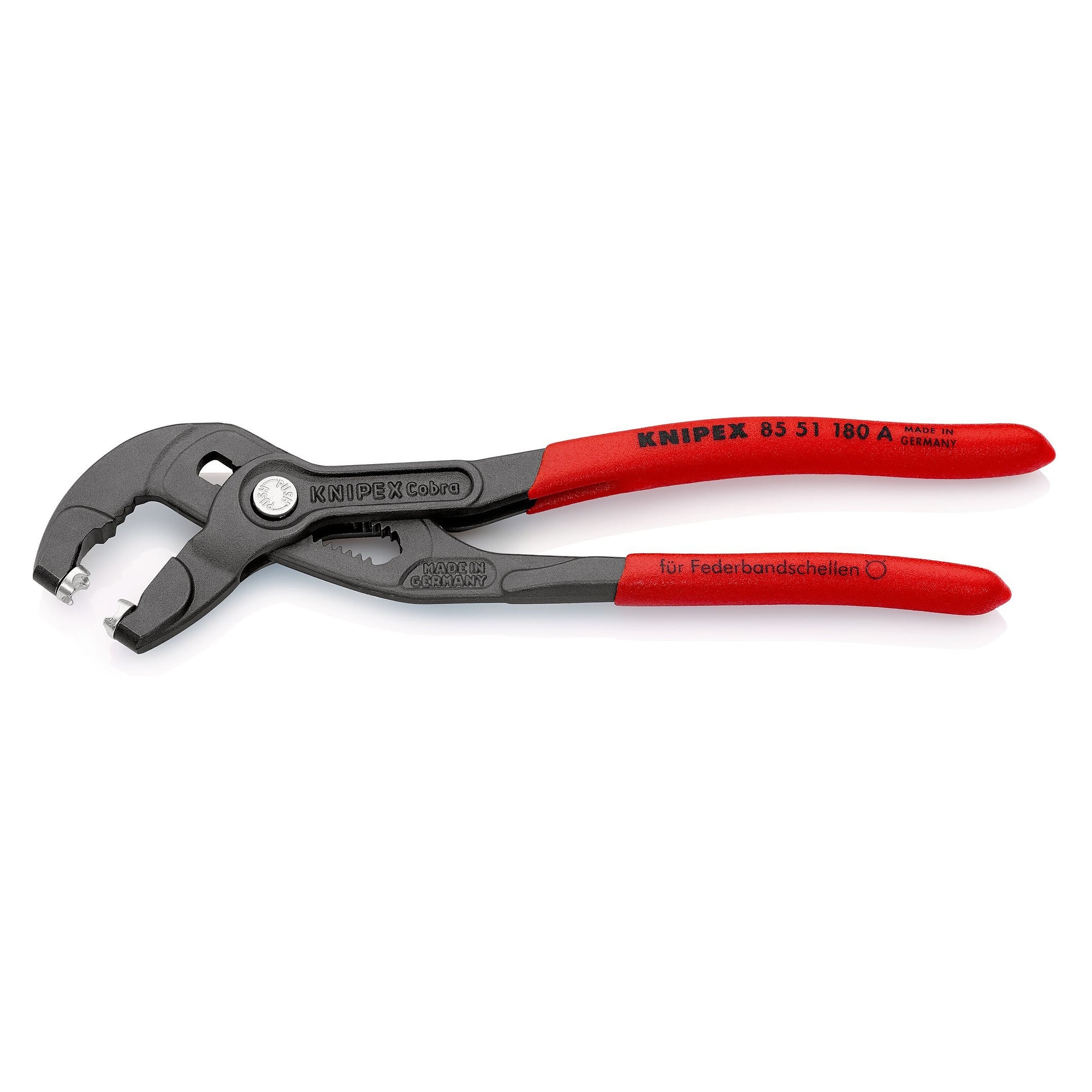 Spring band hose clamp pliers for clamps up to 50 mm, non-slip coating, grey, 180 mm - Knipex 85 51 180 A SB