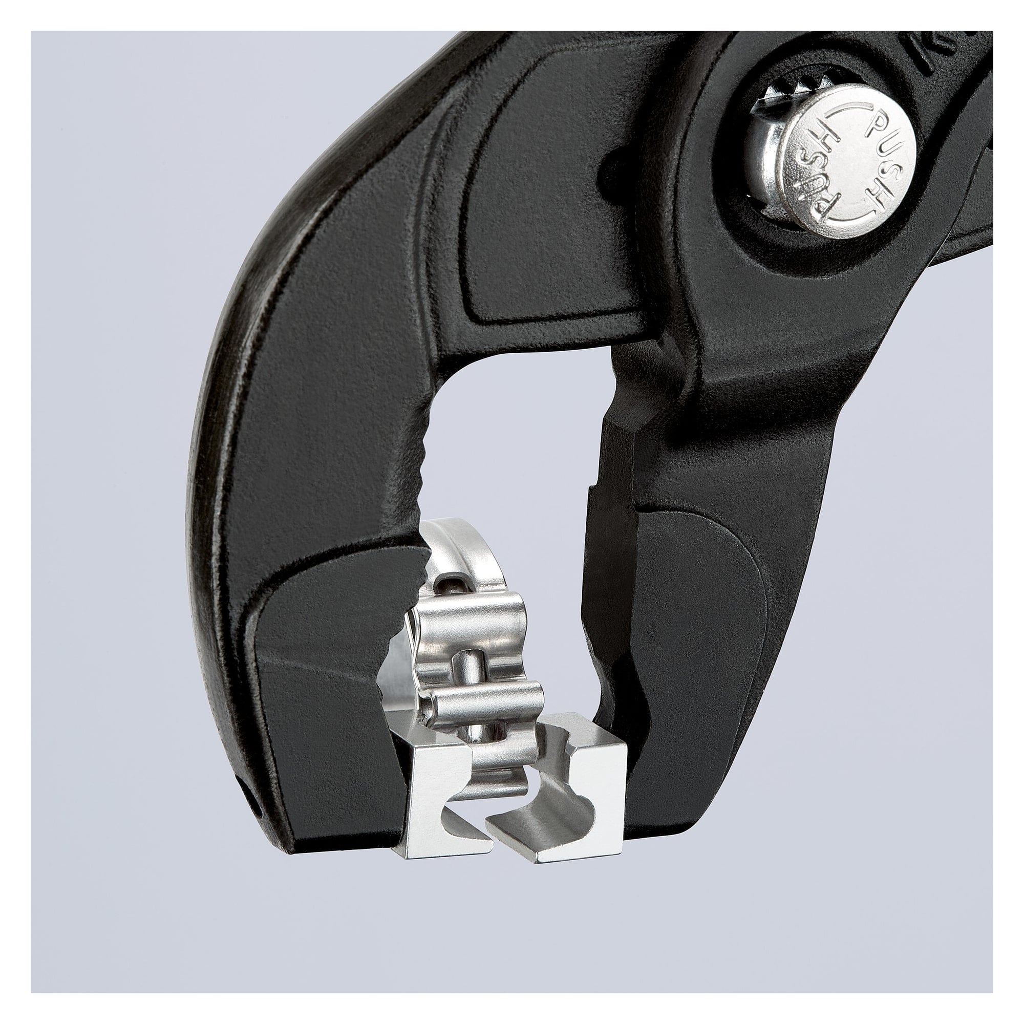 Hose clamp pliers for click clamps 180 mm, grey atramentized, non-slip plastic coating - Knipex 85 51 180 C SB