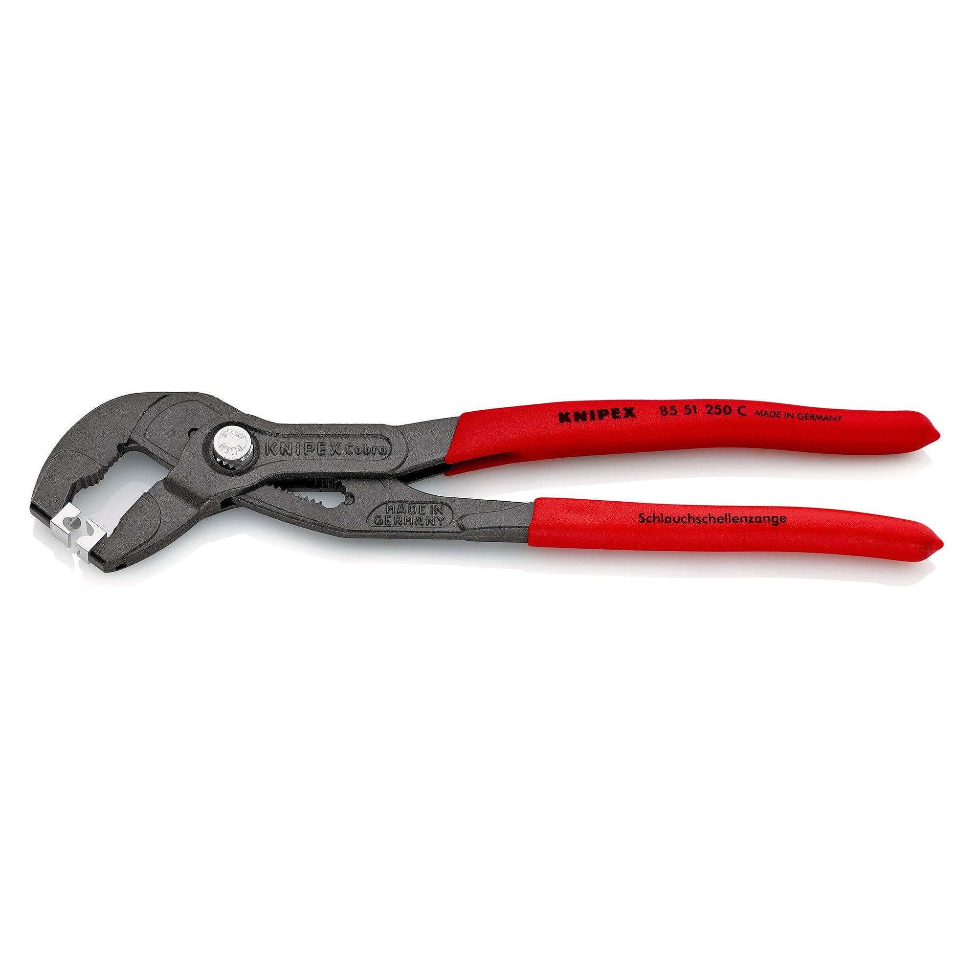 Hose clamp pliers for click clamps 250 mm, grey atramentized, non-slip plastic coating - Knipex 85 51 250 C SB