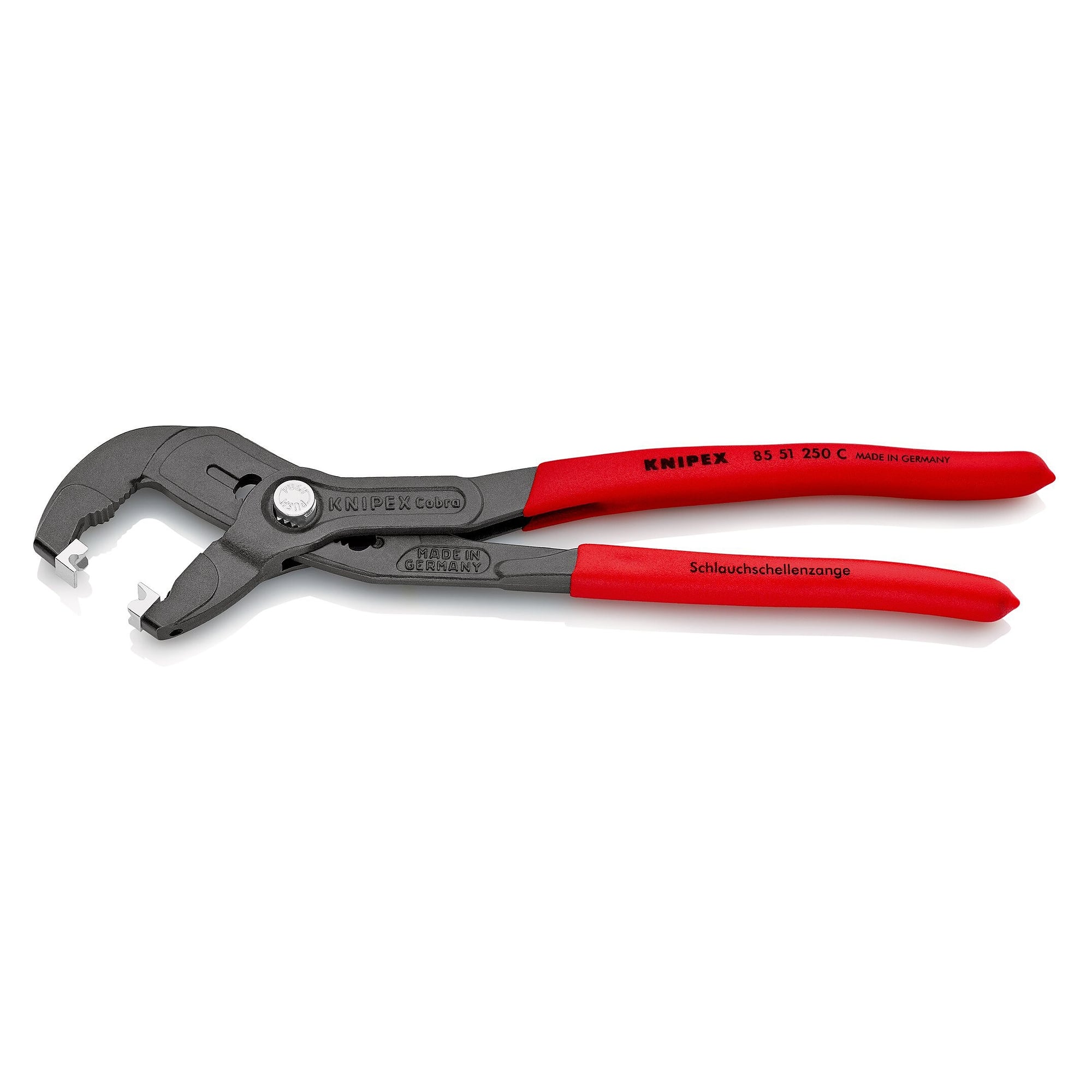 Hose clamp pliers for click clamps 250 mm, grey atramentized, non-slip plastic coating - Knipex 85 51 250 C SB