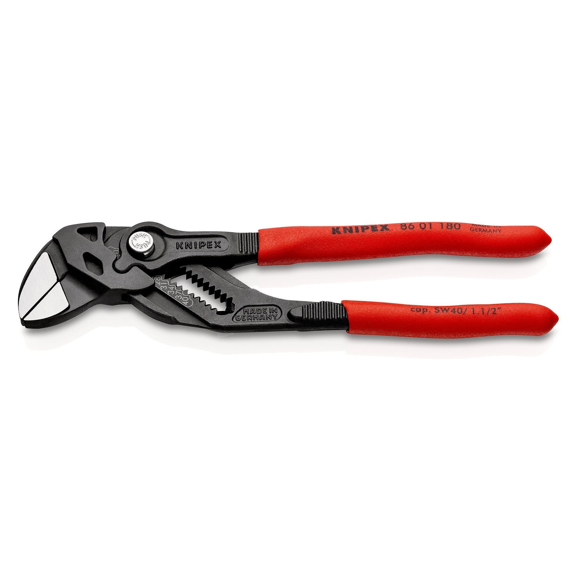 Pliers wrench with narrow smooth jaws, wrench sizes up to 40 mm, grey, 180 mm - Knipex 86 01 180 SB