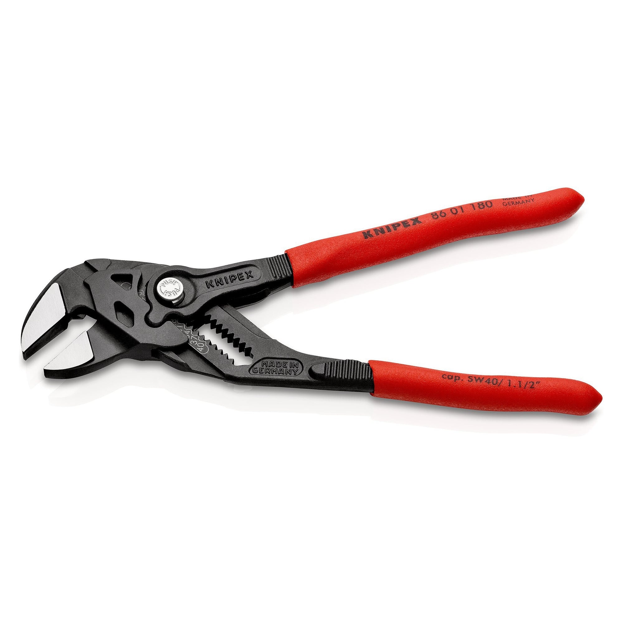 Pliers wrench with narrow smooth jaws, wrench sizes up to 40 mm, grey, 180 mm - Knipex 86 01 180 SB