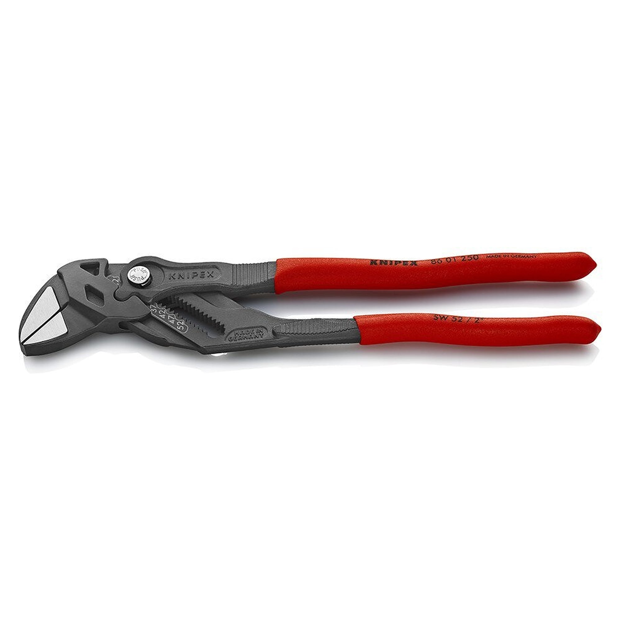 Pliers wrench with smooth jaws, nuts up to 2 in, non-slip coating, grey, 250 mm - Knipex 86 01 250 SB