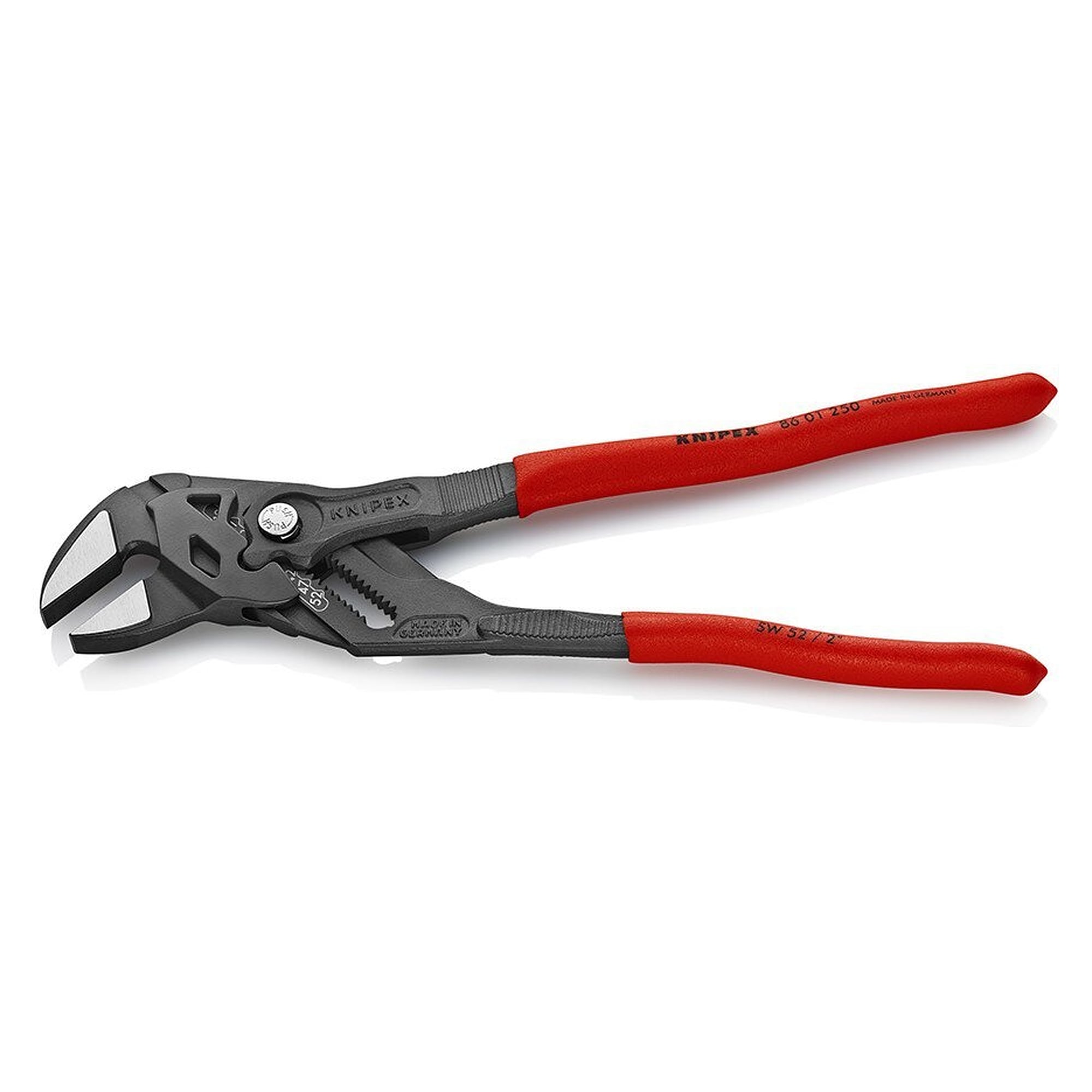 Pliers wrench with smooth jaws, nuts up to 2 in, non-slip coating, grey, 250 mm - Knipex 86 01 250 SB