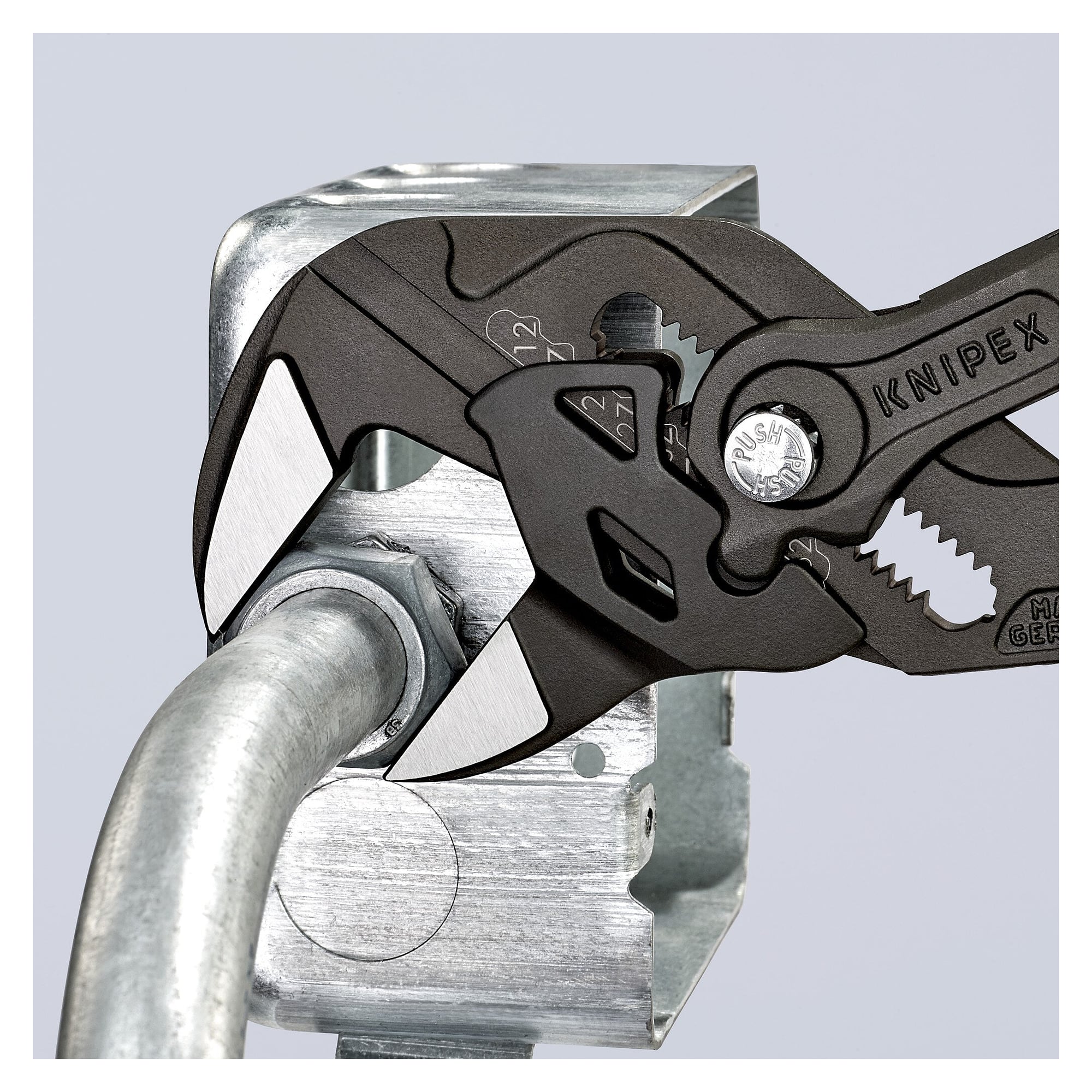 Pliers wrench with smooth jaws, nuts up to 2 in, non-slip coating, grey, 250 mm - Knipex 86 01 250 SB