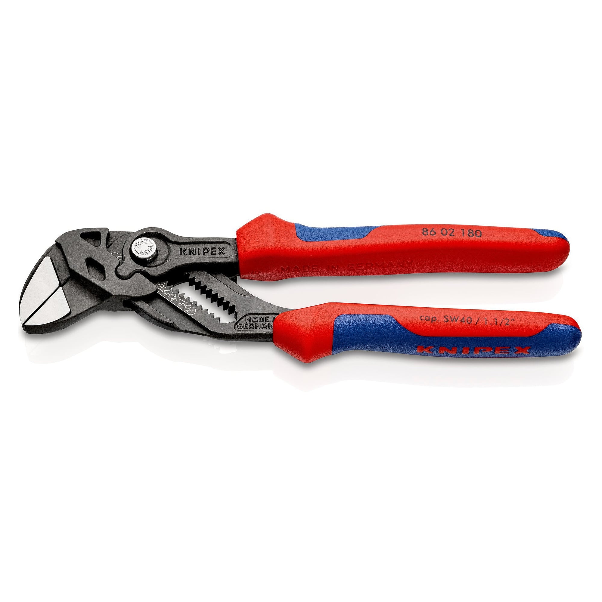 Pliers wrench 180 mm, grey atramentized, multi-component grips, jaw capacity up to 40 mm - Knipex 86 02 180 SB