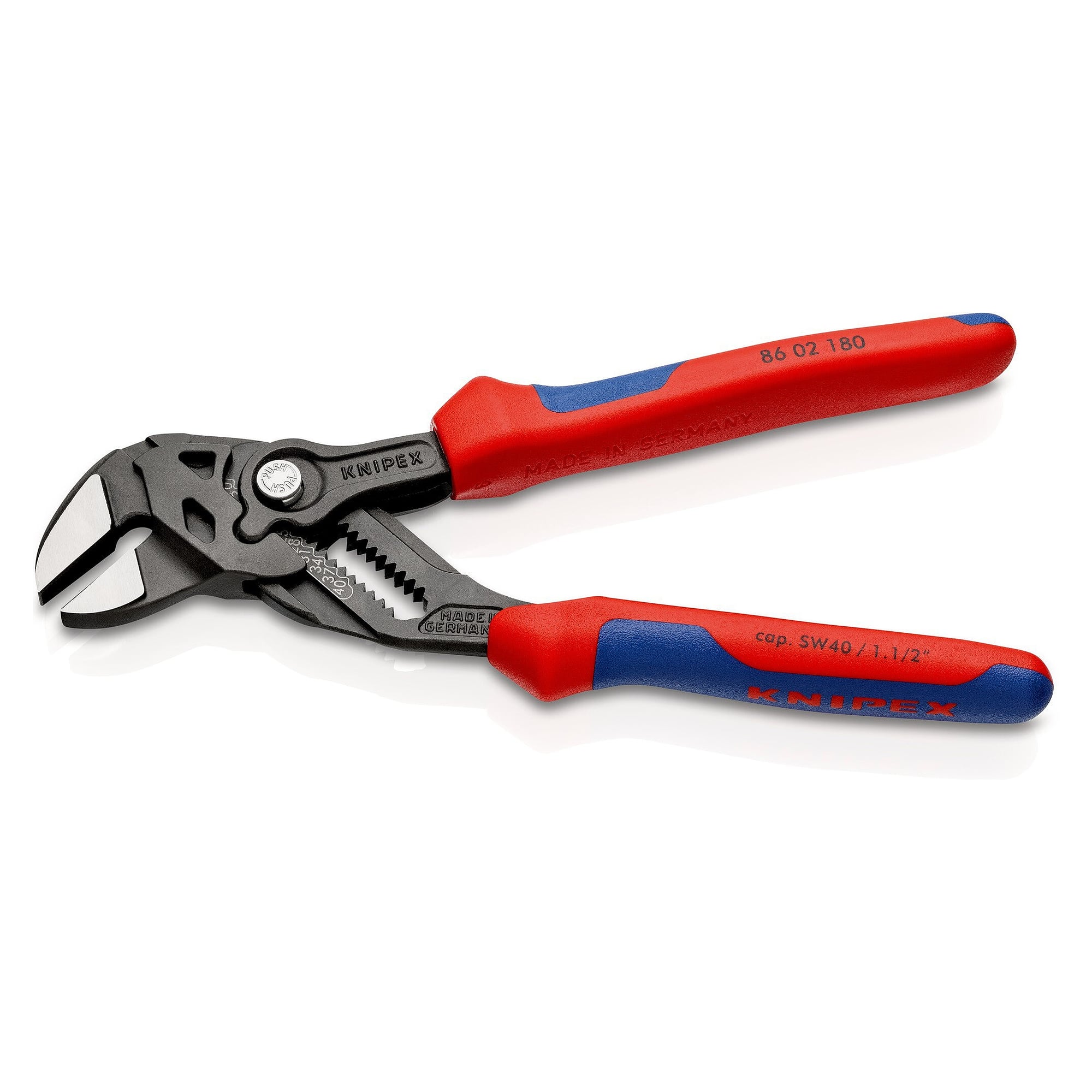 Pliers wrench 180 mm, grey atramentized, multi-component grips, jaw capacity up to 40 mm - Knipex 86 02 180 SB