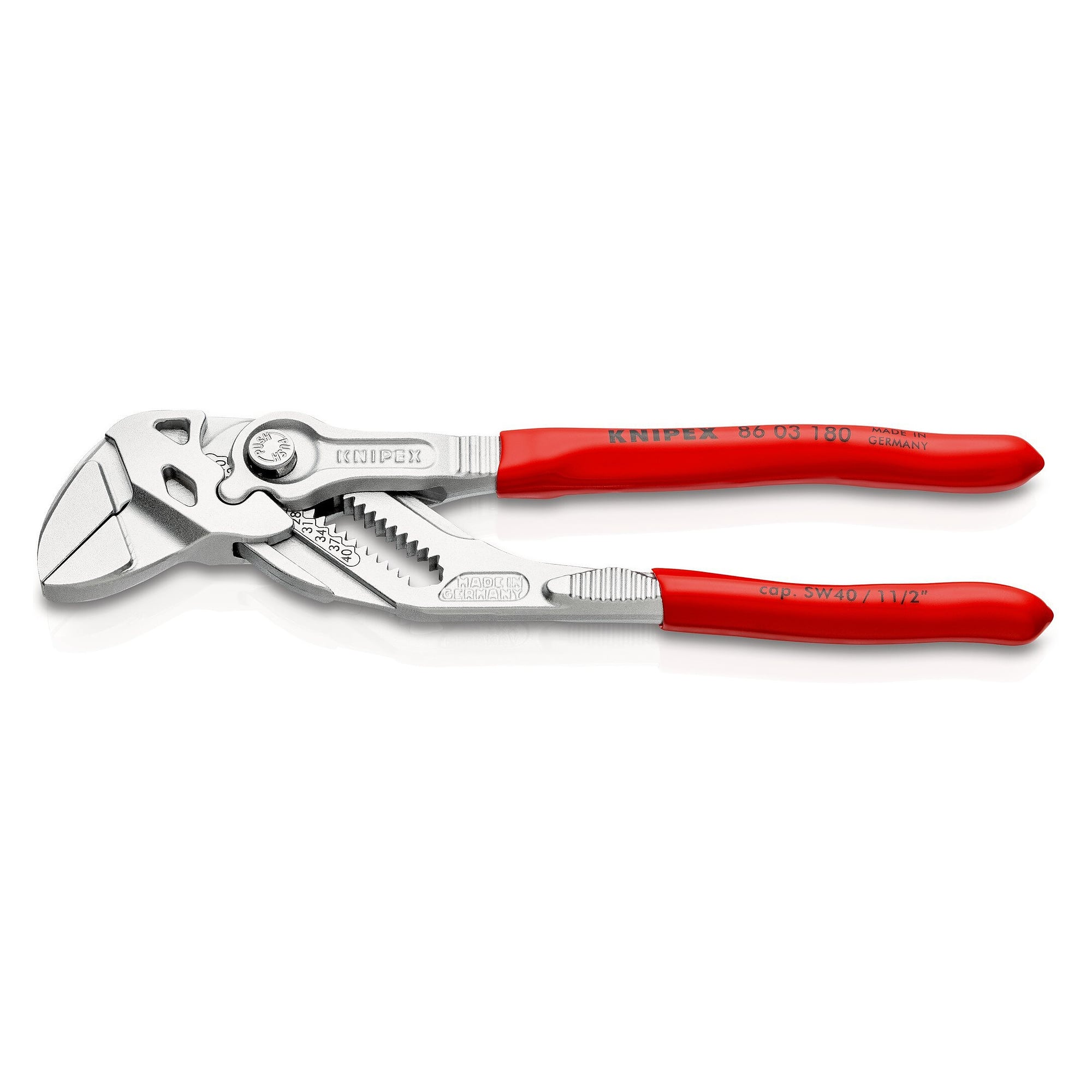 Pliers wrench 180 mm, chrome-plated, plastic-coated handles, jaw capacity up to 40 mm - Knipex 86 03 180 SB
