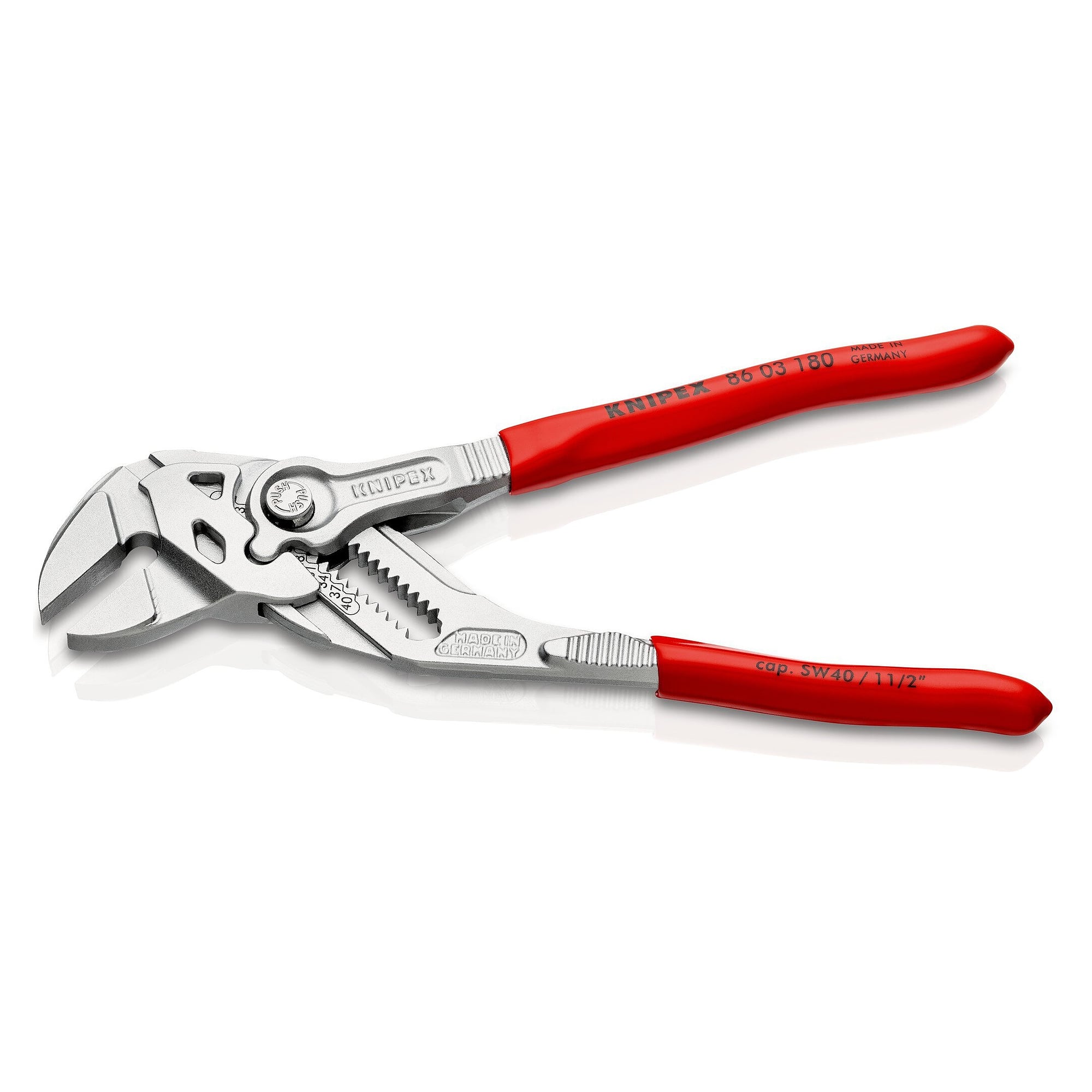 Pliers wrench 180 mm, chrome-plated, plastic-coated handles, jaw capacity up to 40 mm - Knipex 86 03 180 SB