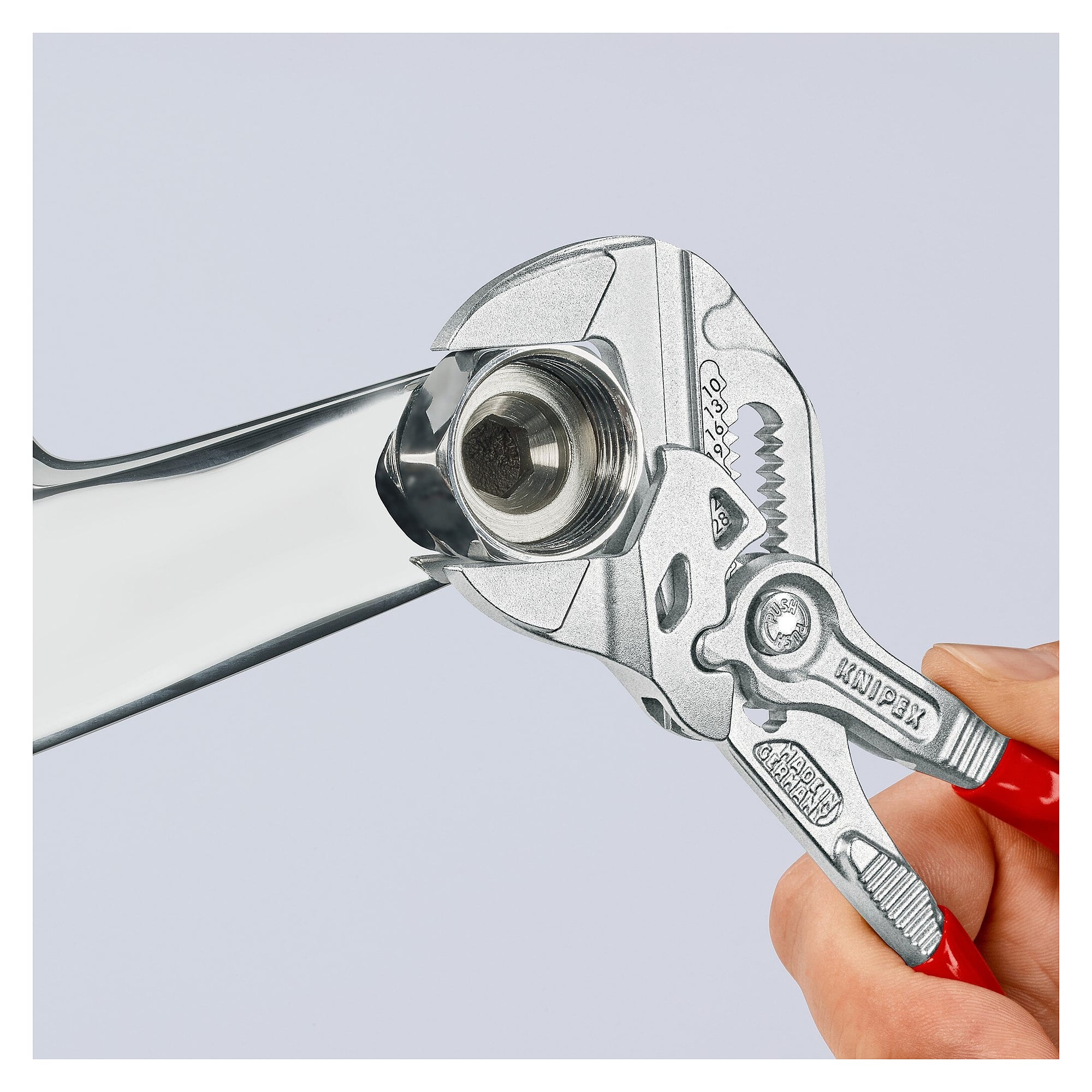 Pliers wrench 180 mm, chrome-plated, plastic-coated handles, jaw capacity up to 40 mm - Knipex 86 03 180 SB