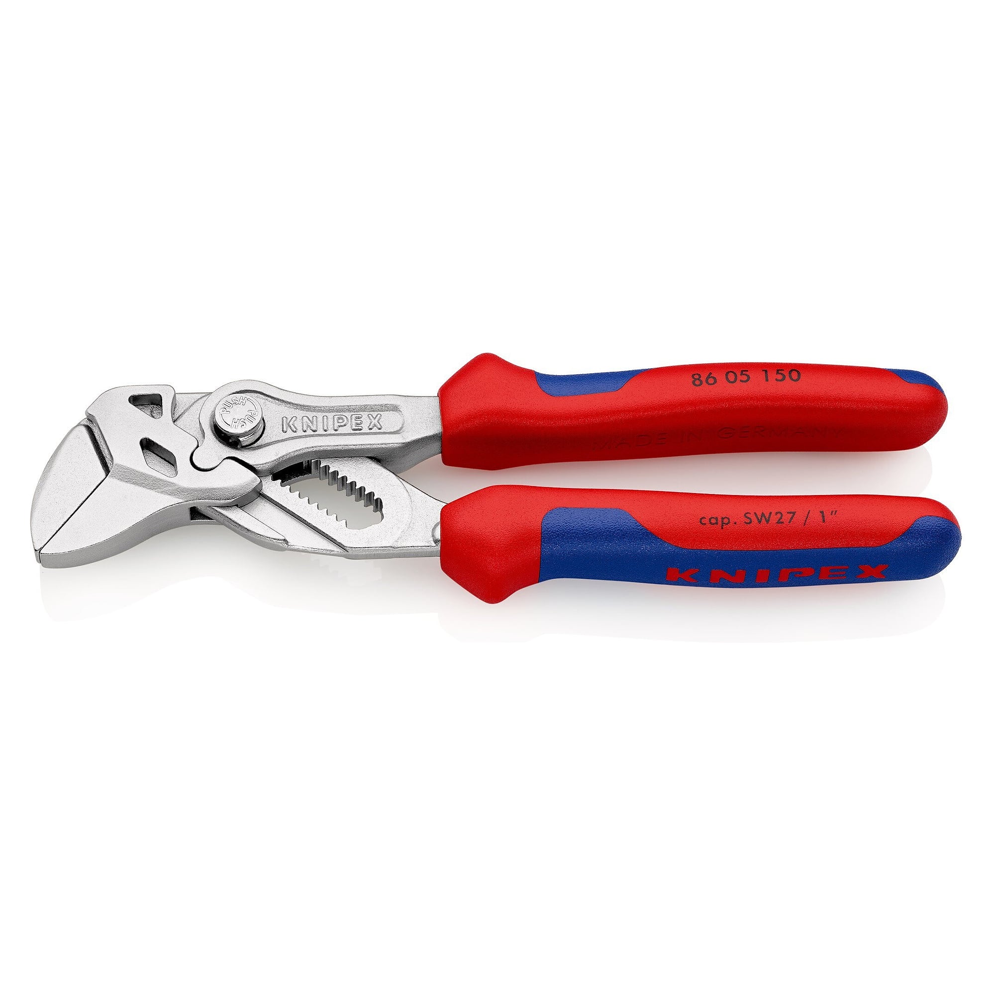 Pliers wrench 150 mm, chrome-plated, multi-component grips, jaw capacity up to 27 mm - Knipex 86 05 150 SB