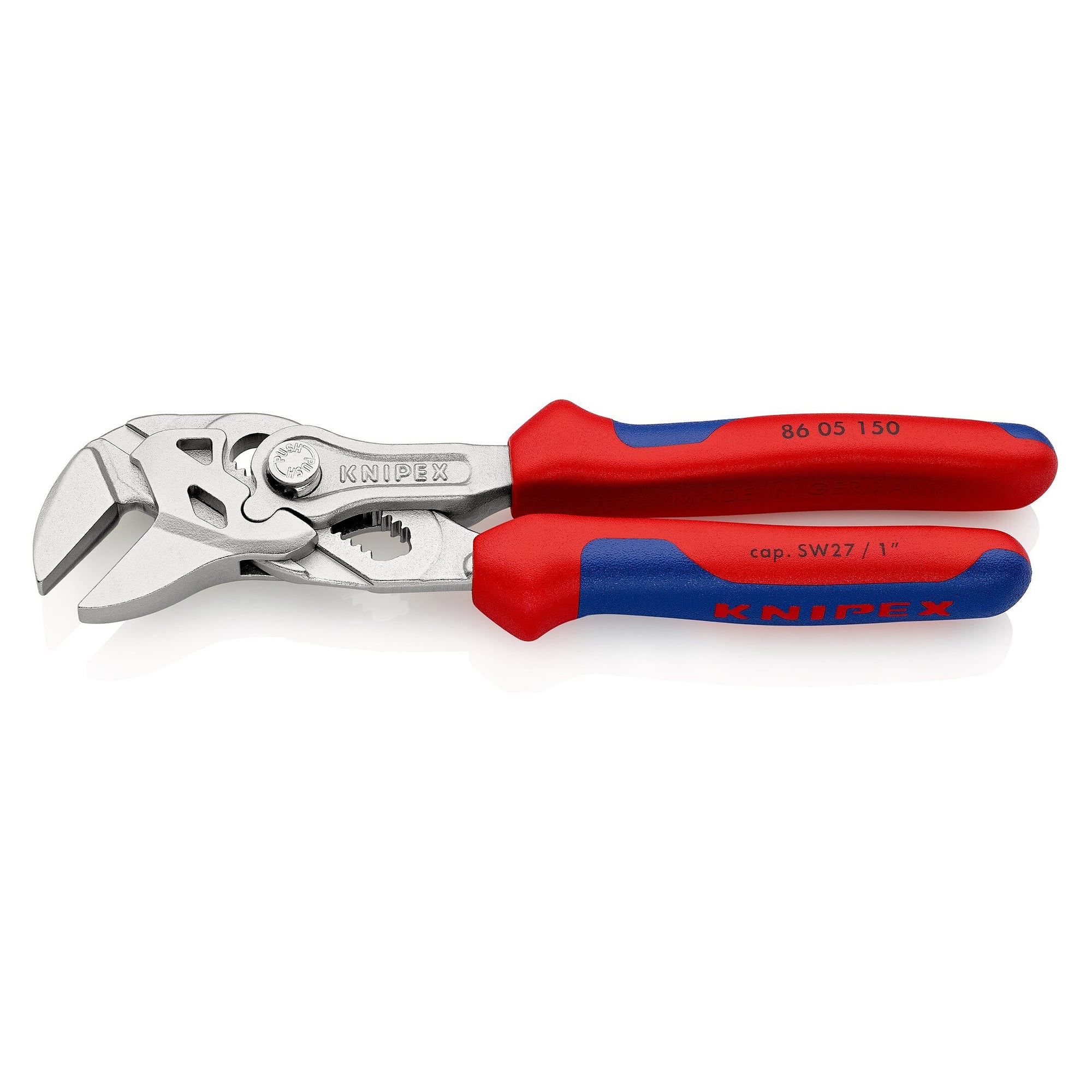 Pliers wrench 150 mm, chrome-plated, multi-component grips, jaw capacity up to 27 mm - Knipex 86 05 150 SB