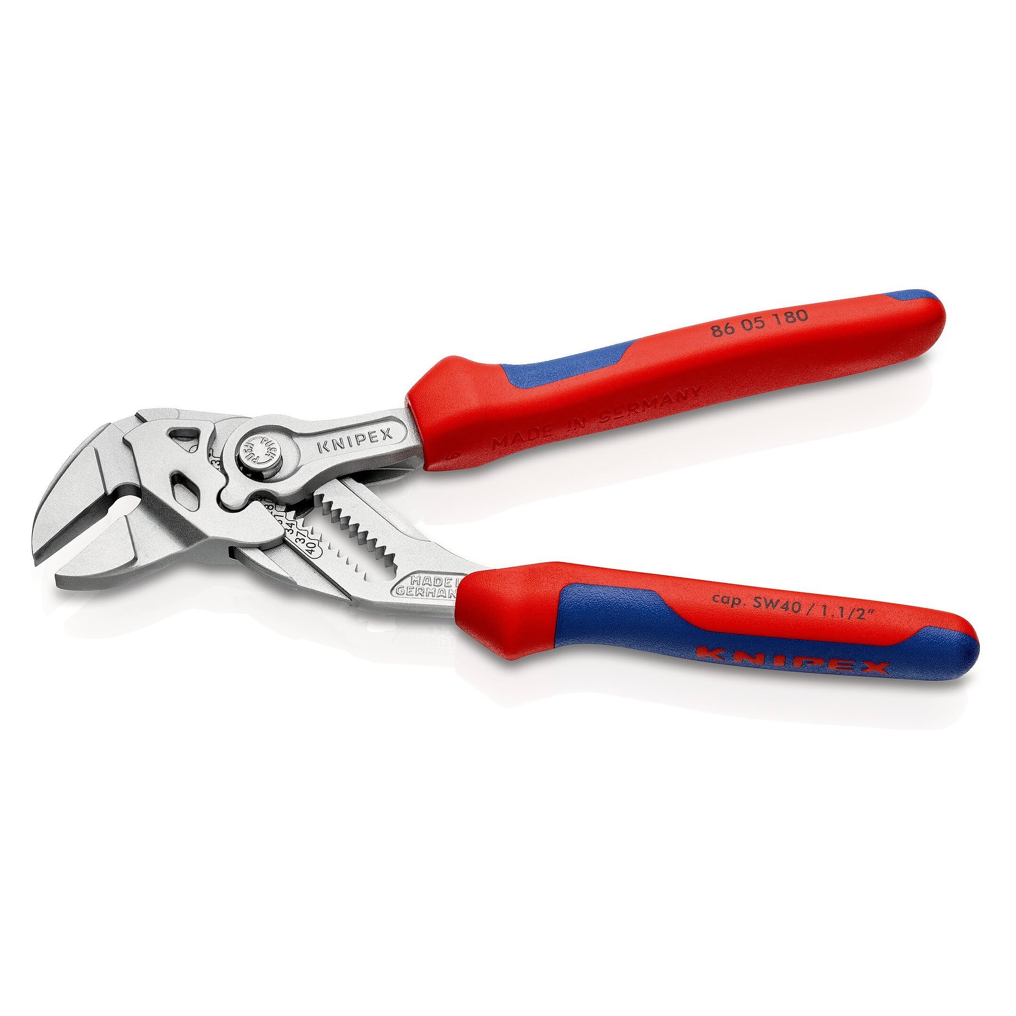 Pliers wrench 180 mm, chrome-plated, multi-component grips, jaw capacity up to 40 mm - Knipex 86 05 180 SB