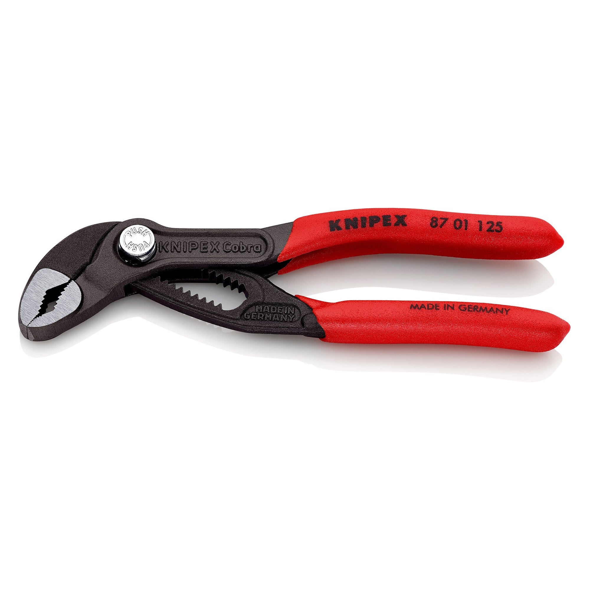 Cobra high-tech water pump pliers, push-button adjustment, pipes up to 30 mm, grey, 125 mm - Knipex 87 01 125 SB