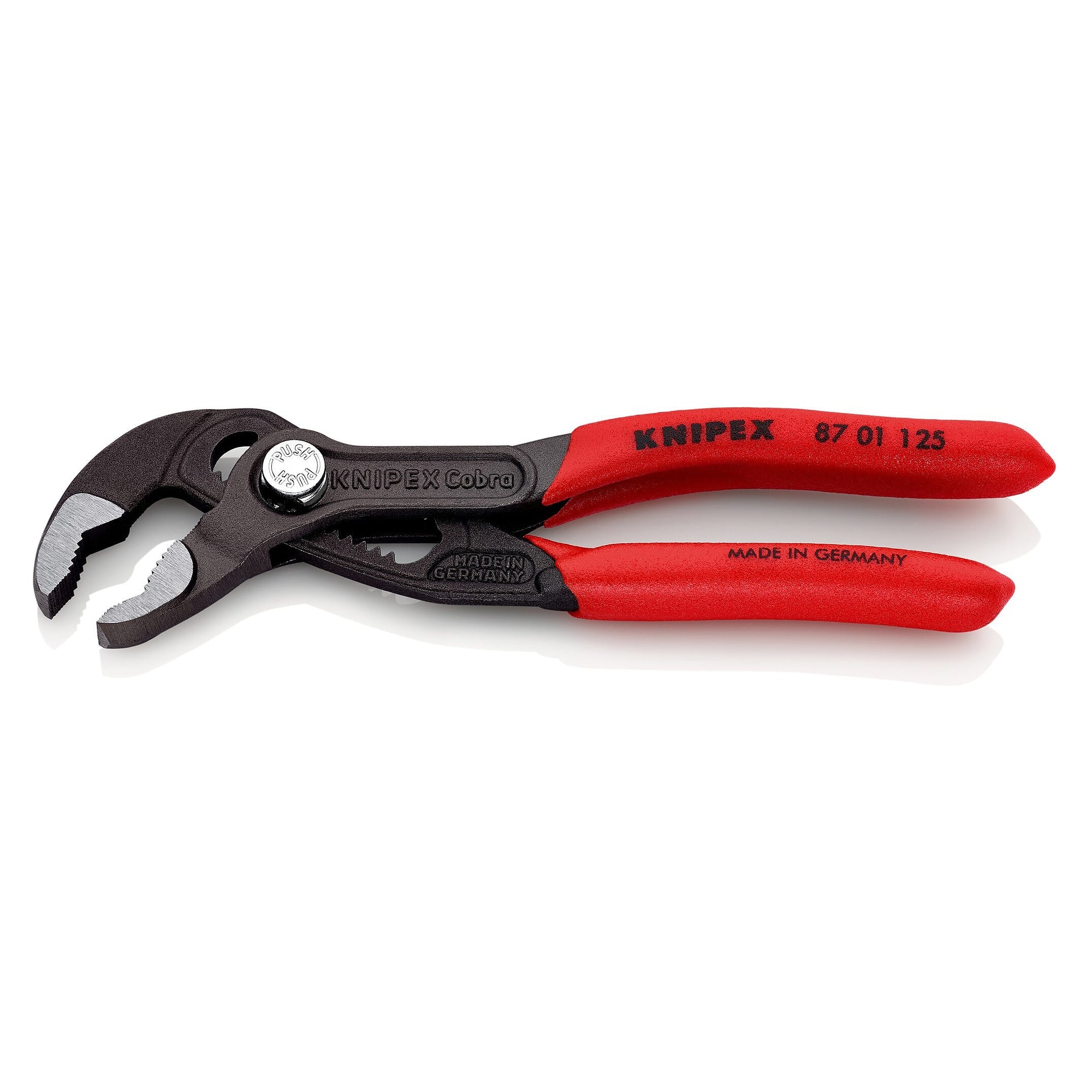 Cobra high-tech water pump pliers, push-button adjustment, pipes up to 30 mm, grey, 125 mm - Knipex 87 01 125 SB