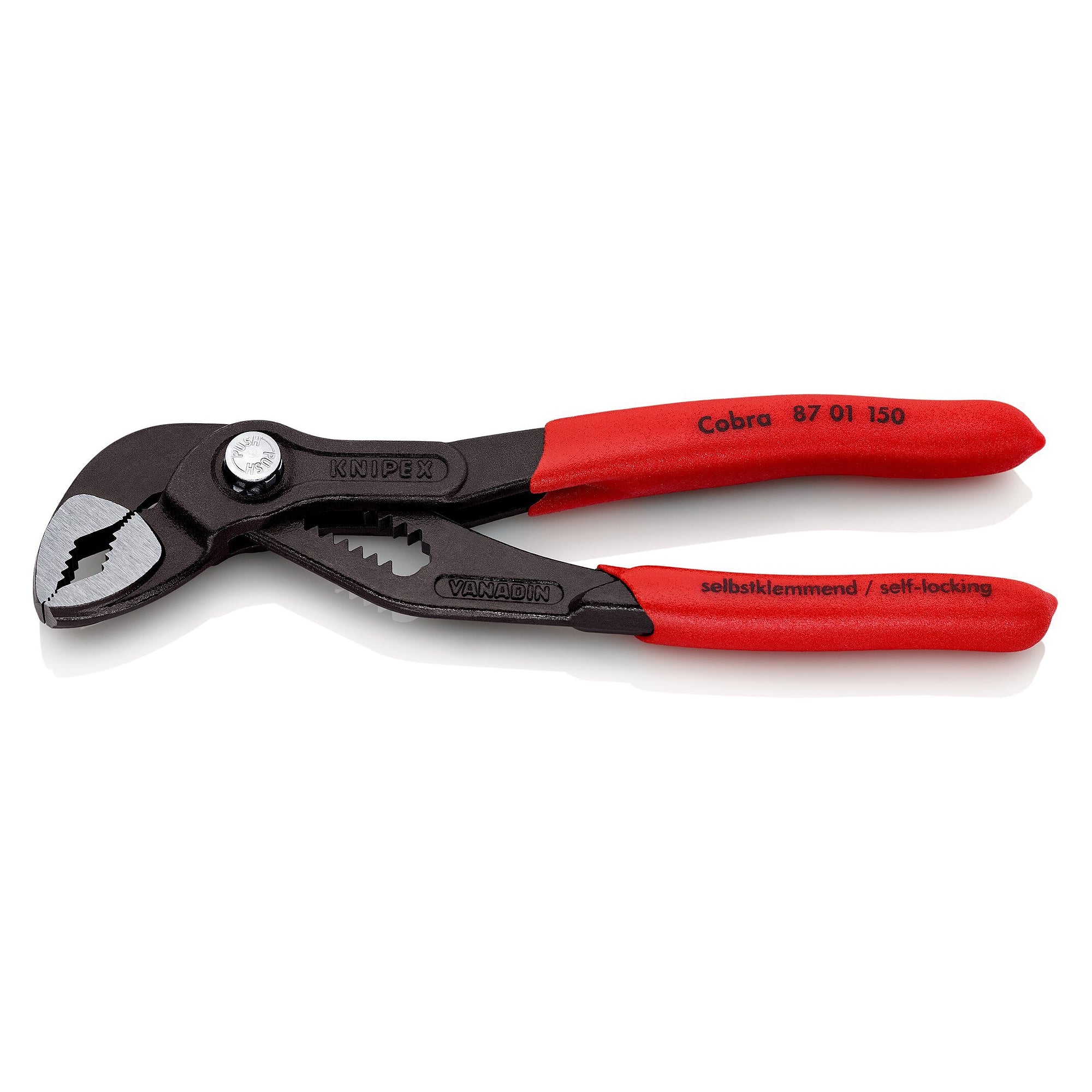Cobra high-tech water pump pliers, push-button adjustment, pipes up to 32 mm, grey, 150 mm - Knipex 87 01 150 SB