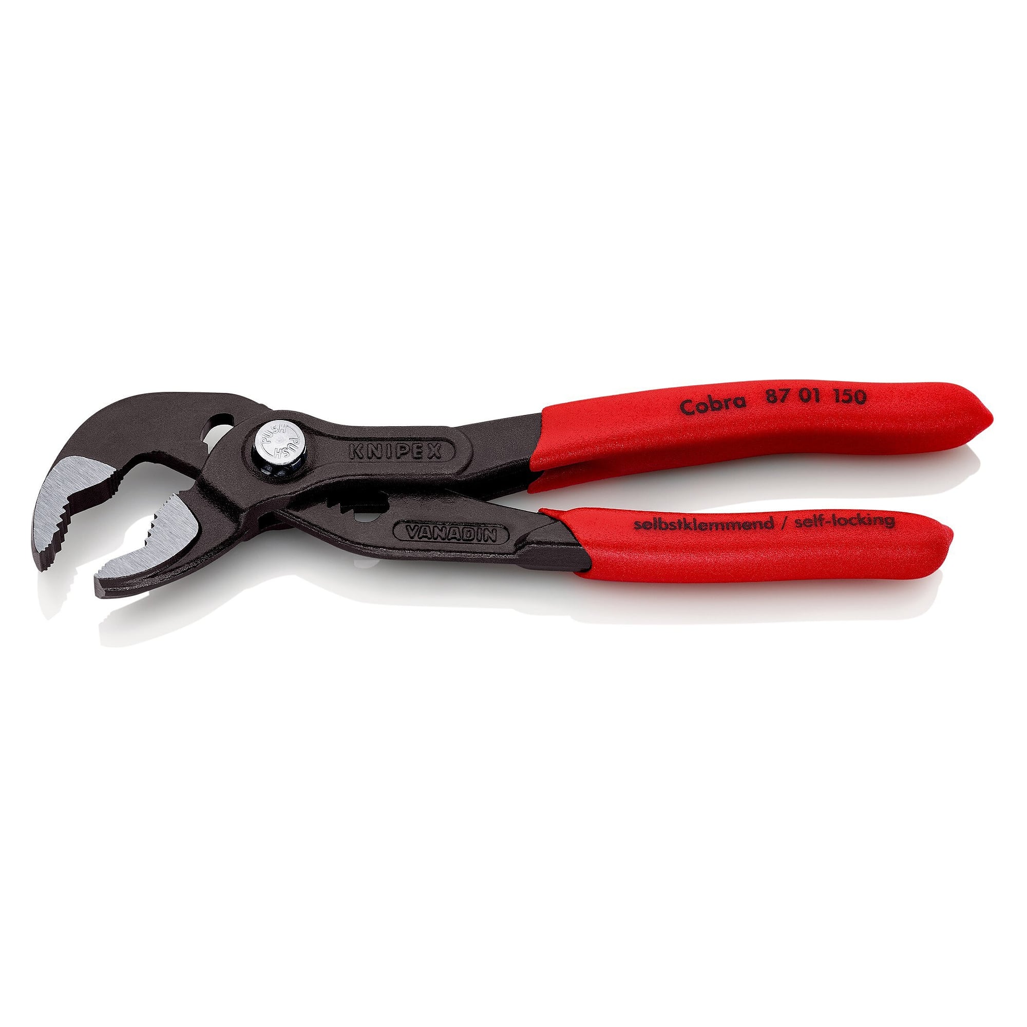 Cobra high-tech water pump pliers, push-button adjustment, pipes up to 32 mm, grey, 150 mm - Knipex 87 01 150 SB