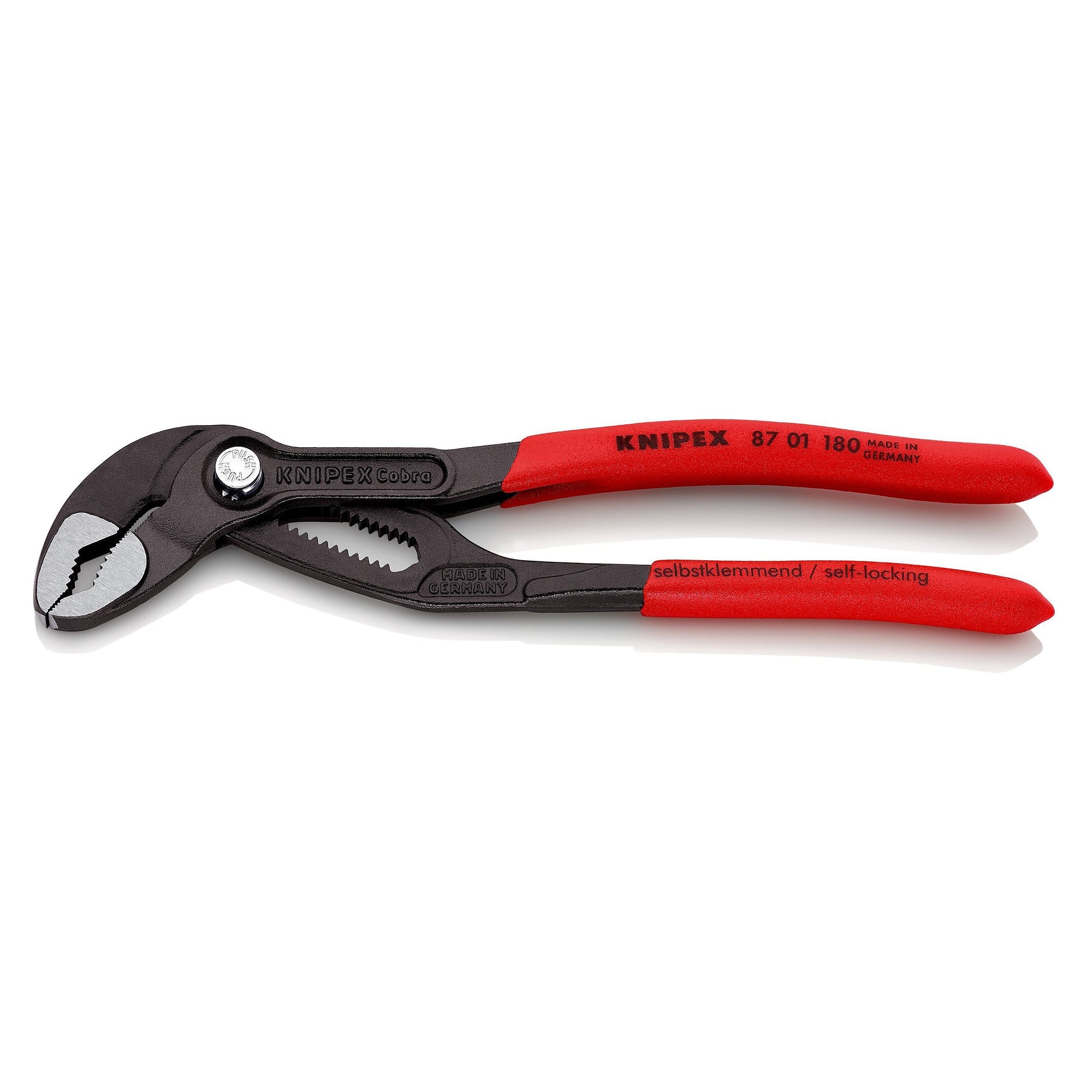 Cobra high-tech water pump pliers, push-button adjustment, pipes up to 42 mm, grey, 180 mm - Knipex 87 01 180 SB