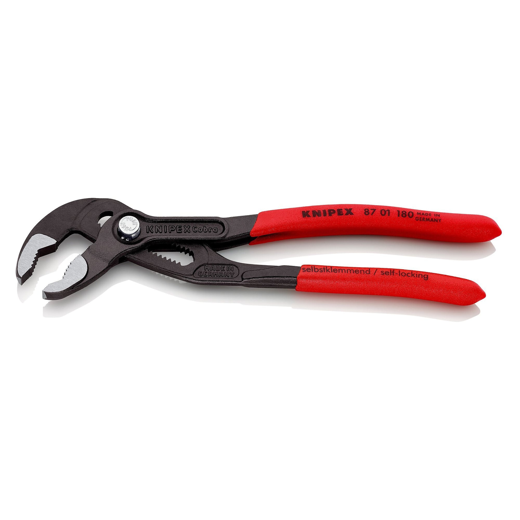 Cobra high-tech water pump pliers, push-button adjustment, pipes up to 42 mm, grey, 180 mm - Knipex 87 01 180 SB