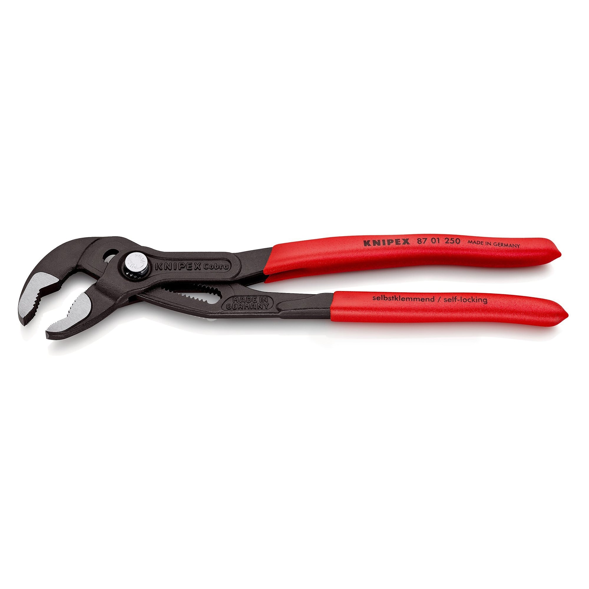 Cobra high-tech water pump pliers, push-button adjustment, pipes up to 50 mm, grey, 250 mm - Knipex 87 01 250 SB