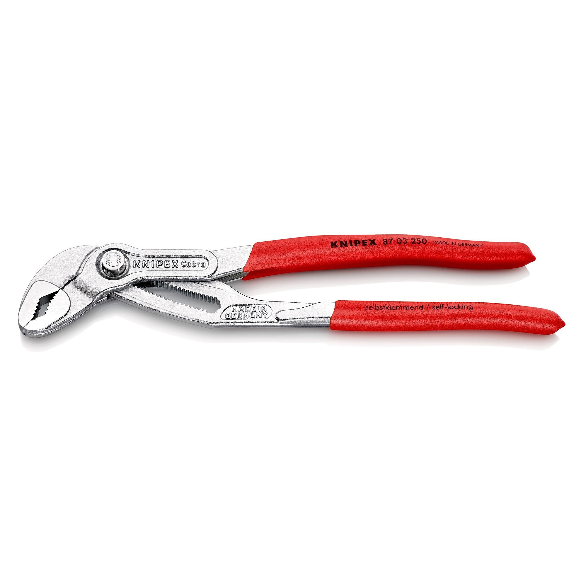 Cobra water pump pliers with plastic-coated handles, chrome-plated, pipes up to 50 mm, 250 mm - Knipex 87 03 250 SB
