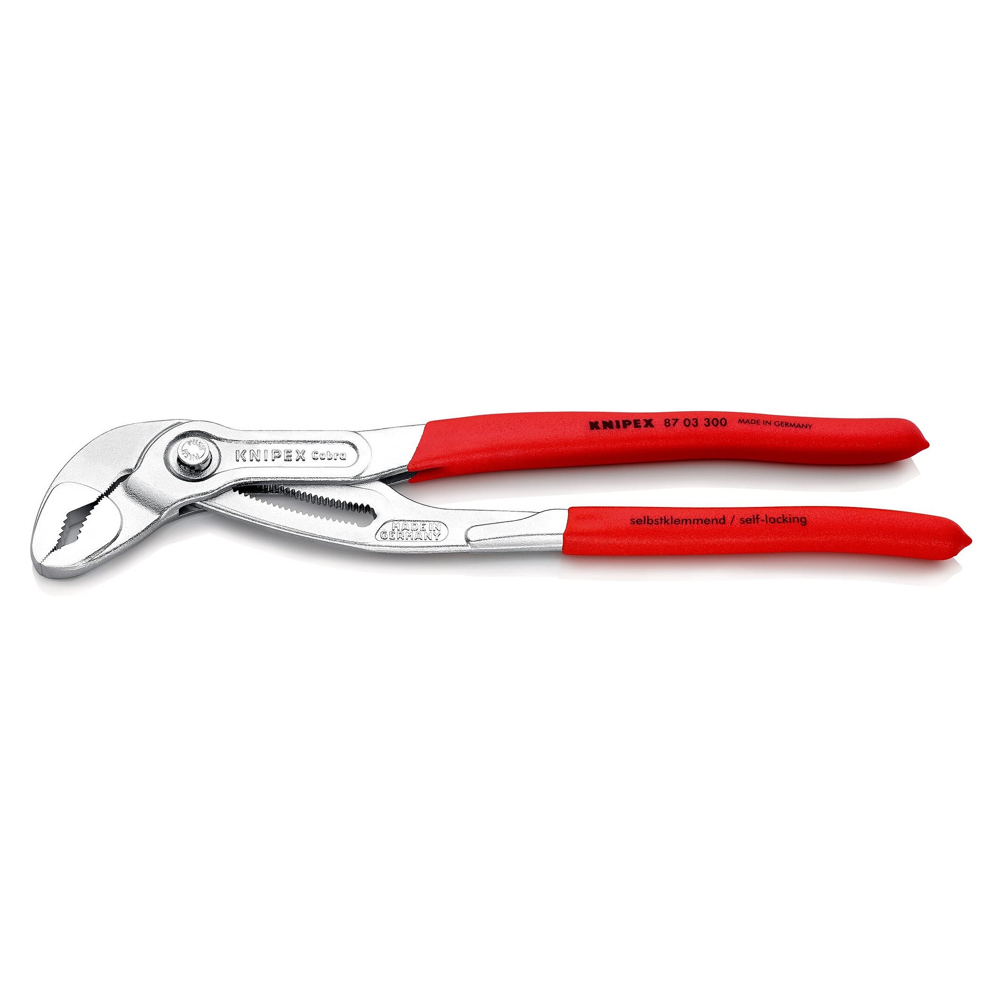 Cobra water pump pliers with plastic-coated handles, chrome-plated, pipes up to 70 mm, 300 mm - Knipex 87 03 300 SB