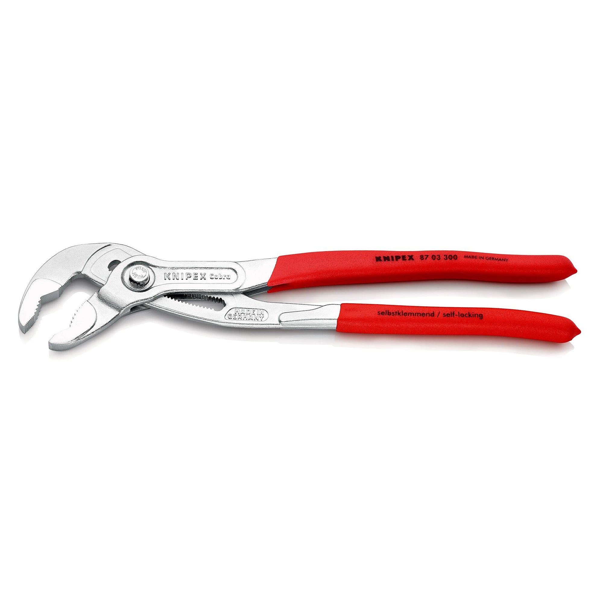 Cobra water pump pliers with plastic-coated handles, chrome-plated, pipes up to 70 mm, 300 mm - Knipex 87 03 300 SB