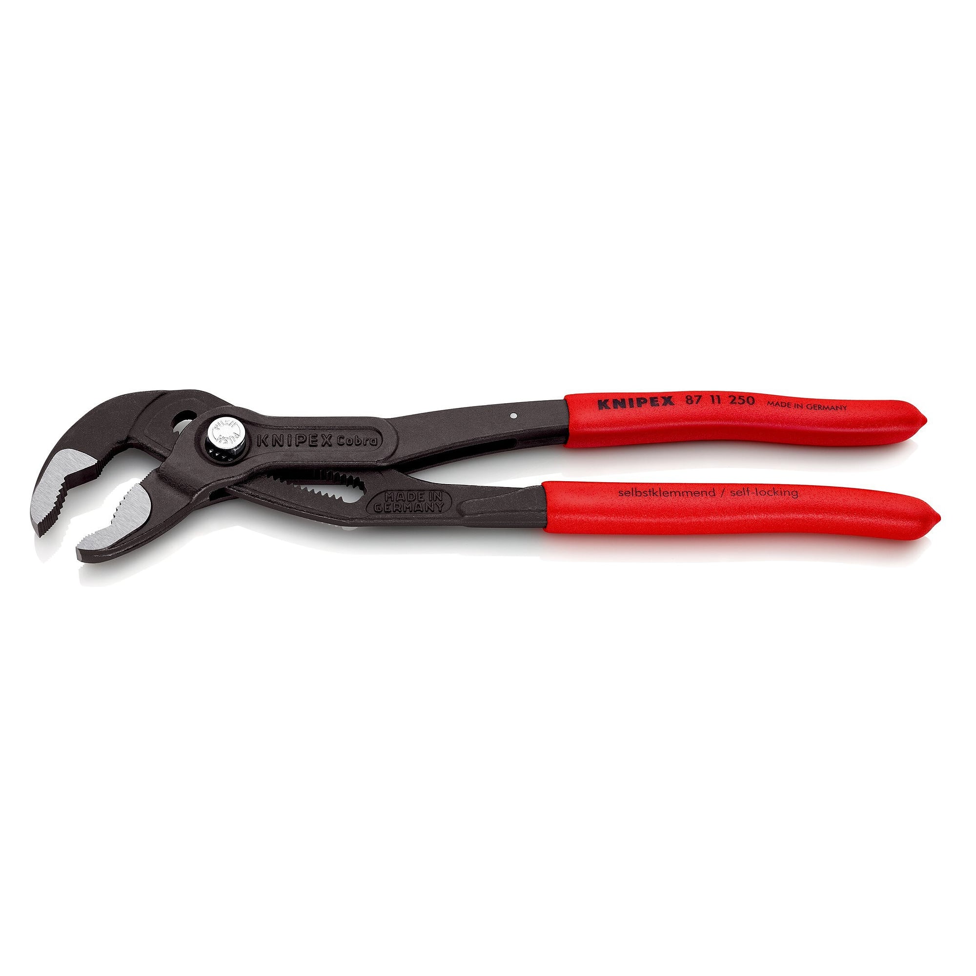 Cobra matic water pump pliers with automatic push-button adjustment, pipes up to 50 mm, 250 mm - Knipex 87 11 250 SB