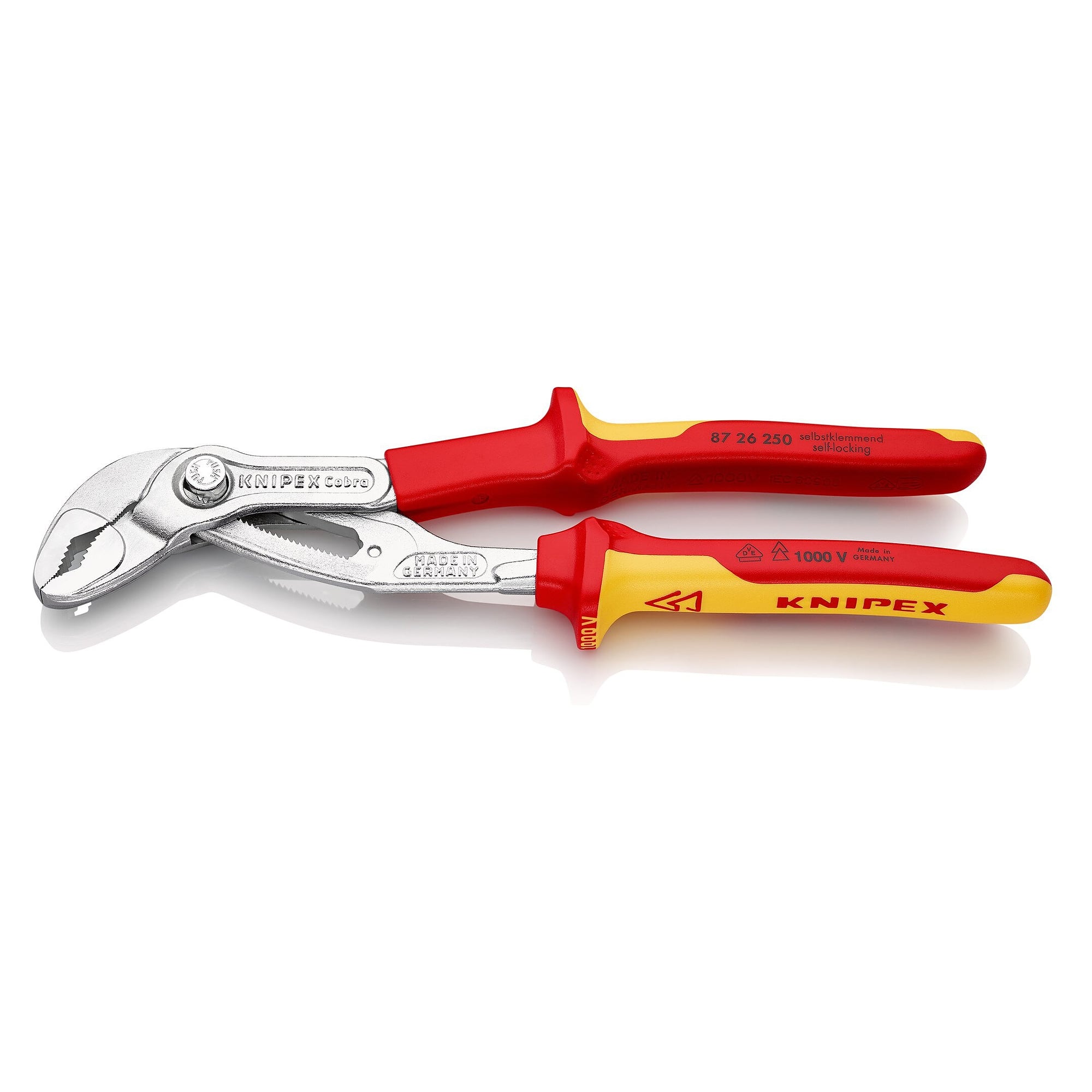 Pince multiprise Cobra VDE high-tech isolée selon IEC 60900, tubes jusqu'à 50 mm, chromée, 250 mm - Knipex 87 26 250 SB