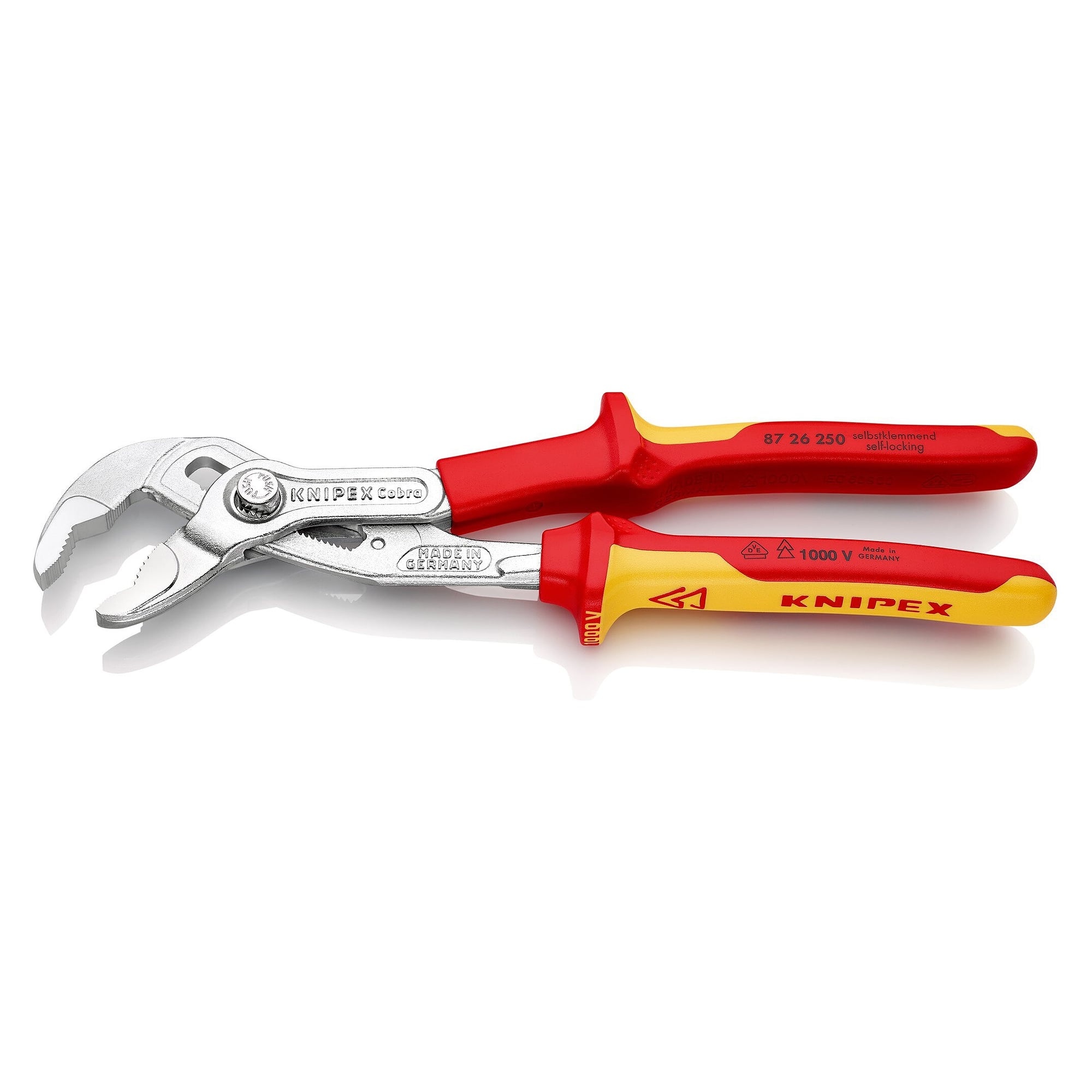 Pince multiprise Cobra VDE high-tech isolée selon IEC 60900, tubes jusqu'à 50 mm, chromée, 250 mm - Knipex 87 26 250 SB