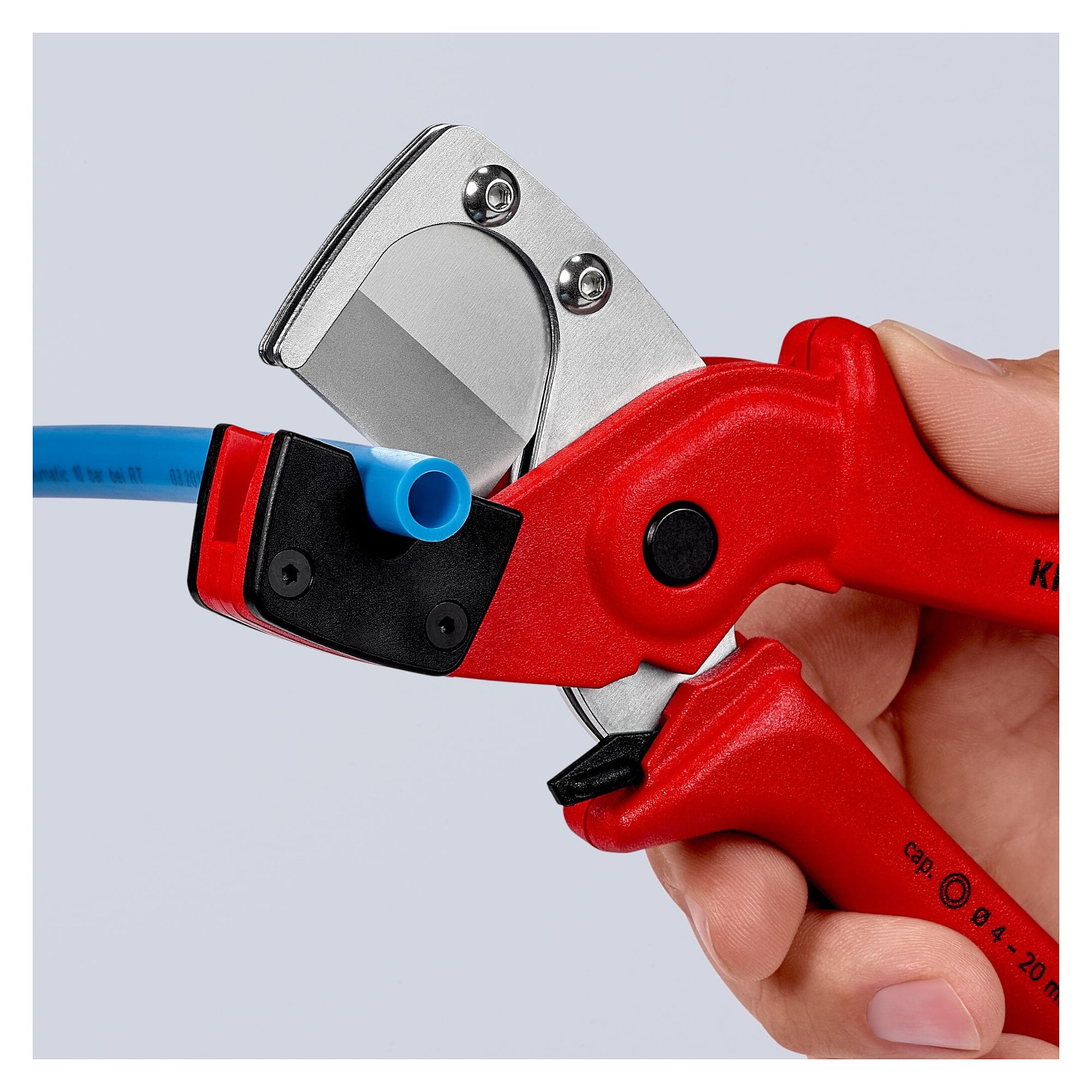 Pipe cutter for multilayer and pneumatic hoses Ø 4 to 20 mm, glass fibre reinforced, 185 mm - Knipex 90 10 185 SB