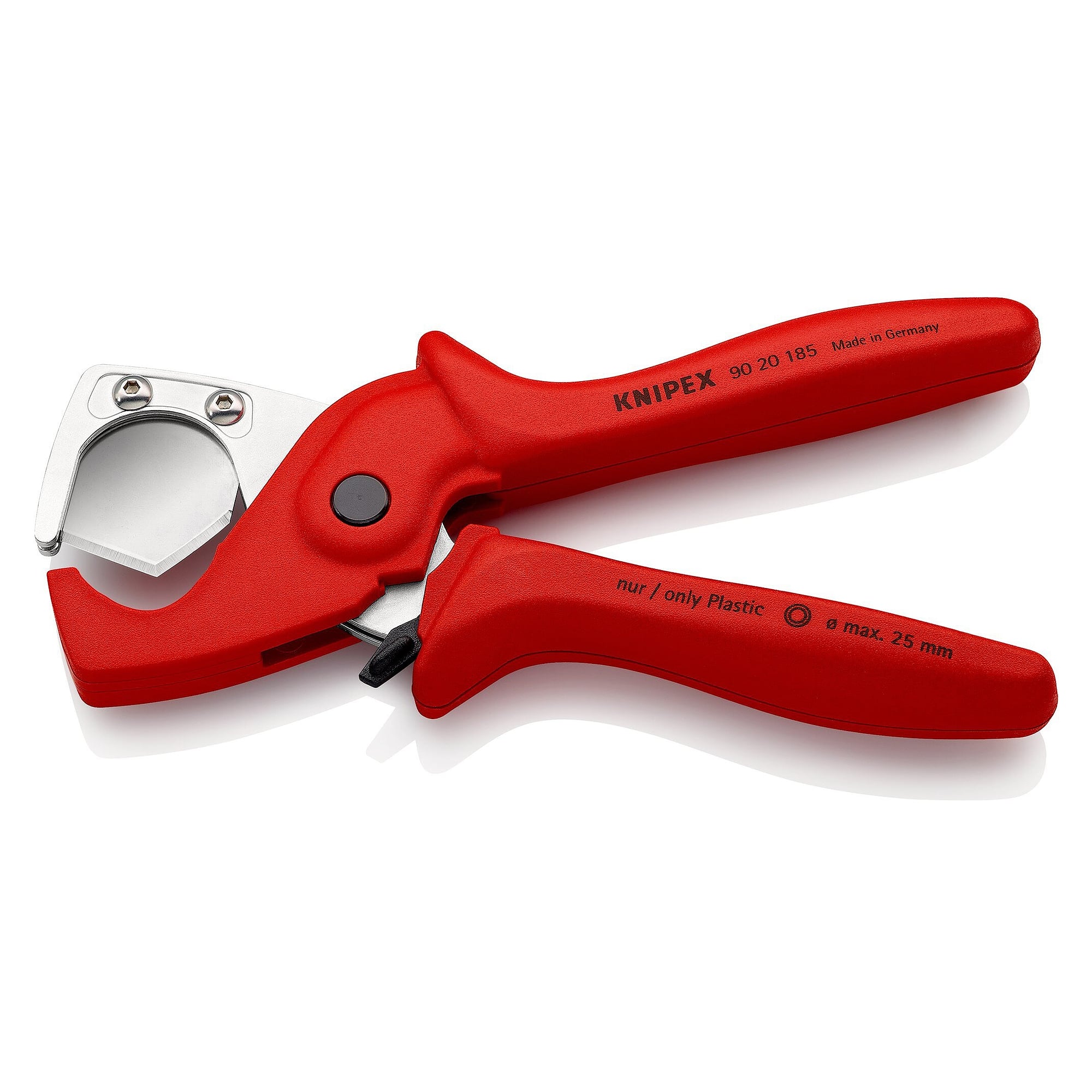 PlastiCut hose and conduit cutter for plastic pipes and hoses up to 25 mm diameter, 185 mm - Knipex 90 20 185 SB