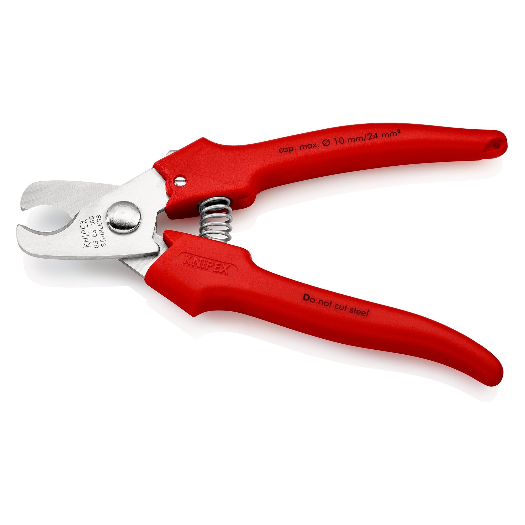 Ciseaux à câbles pour câble Cu jusqu'à 24 mm² / Ø 10 mm, poignées surmoulées, 165 mm, blister - Knipex 95 05 165 SB