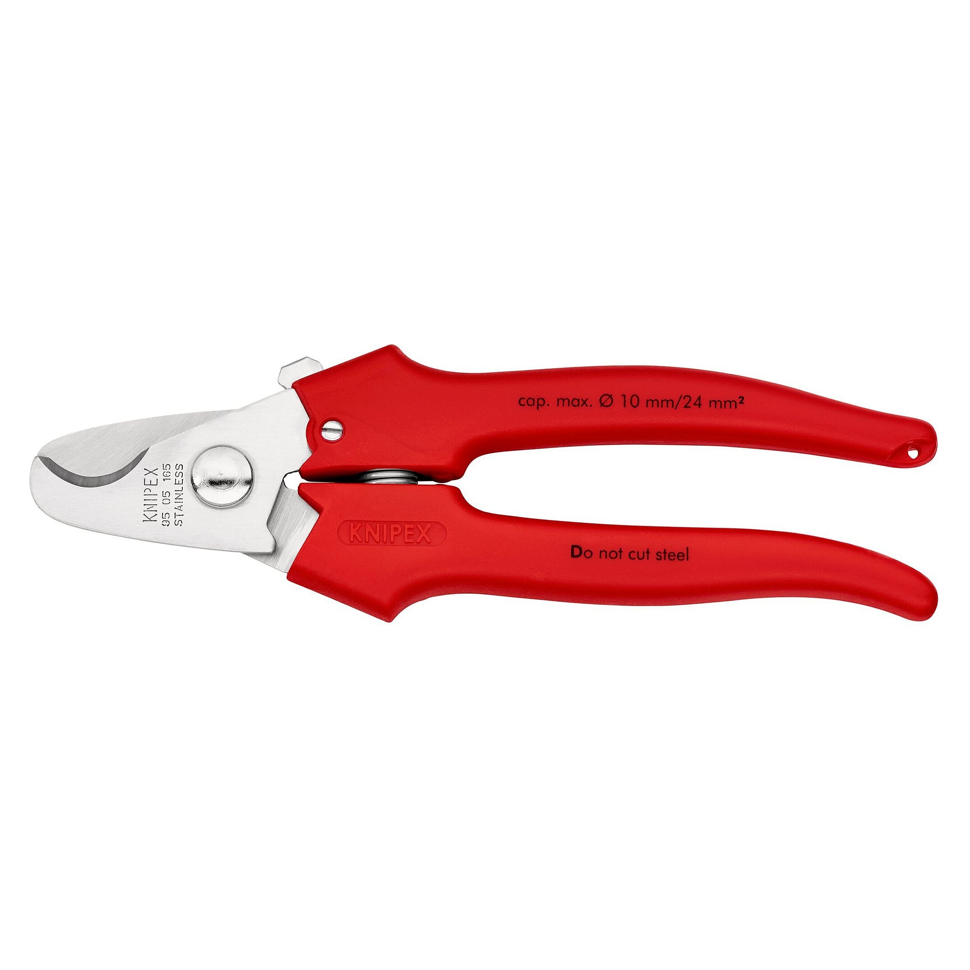 Ciseaux à câbles pour câble Cu jusqu'à 24 mm² / Ø 10 mm, poignées surmoulées, 165 mm, blister - Knipex 95 05 165 SB