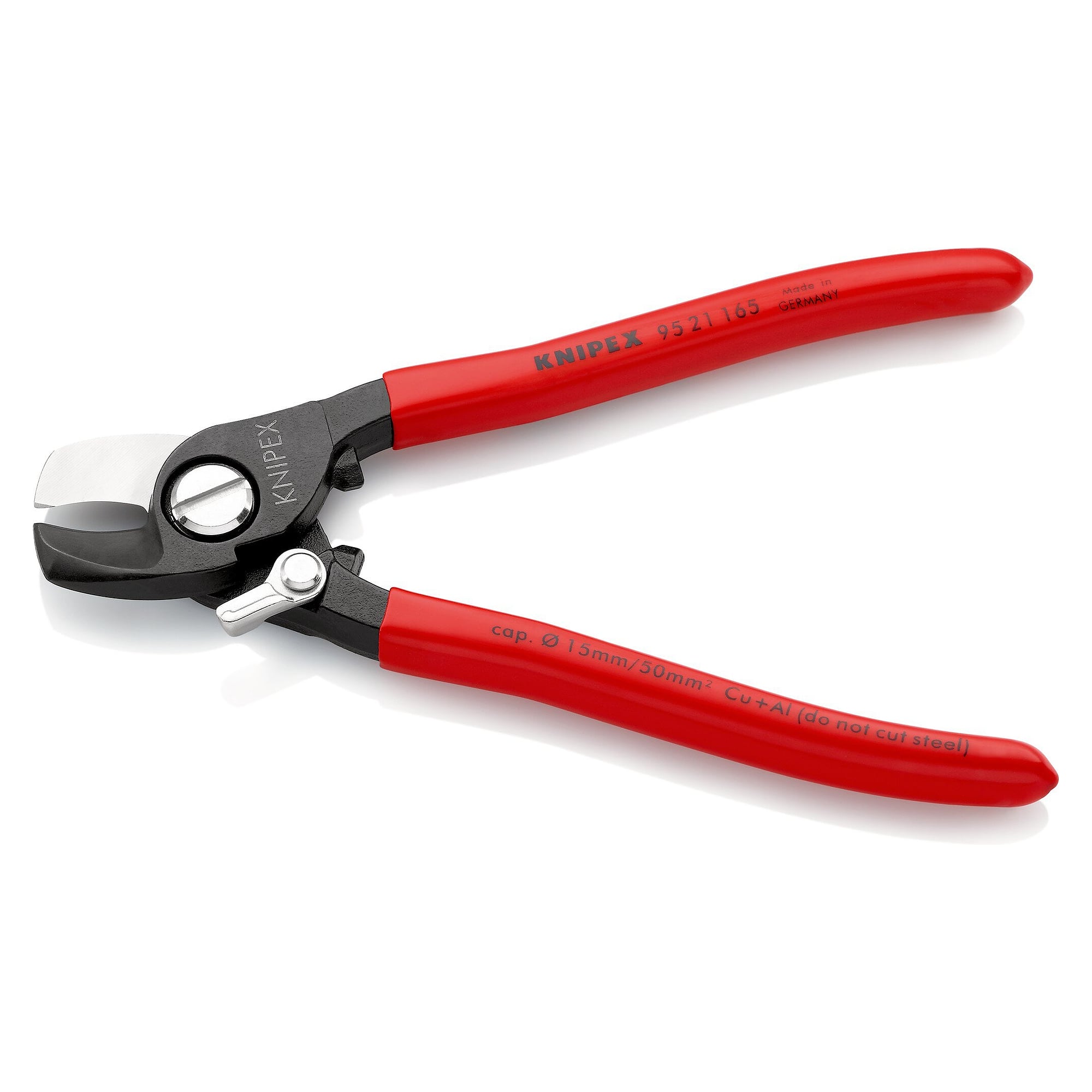 Ciseaux à câbles avec ressort d'ouverture, câble Cu jusqu'à 50 mm² / Ø 15 mm, bruni, 165 mm - Knipex 95 21 165 SB