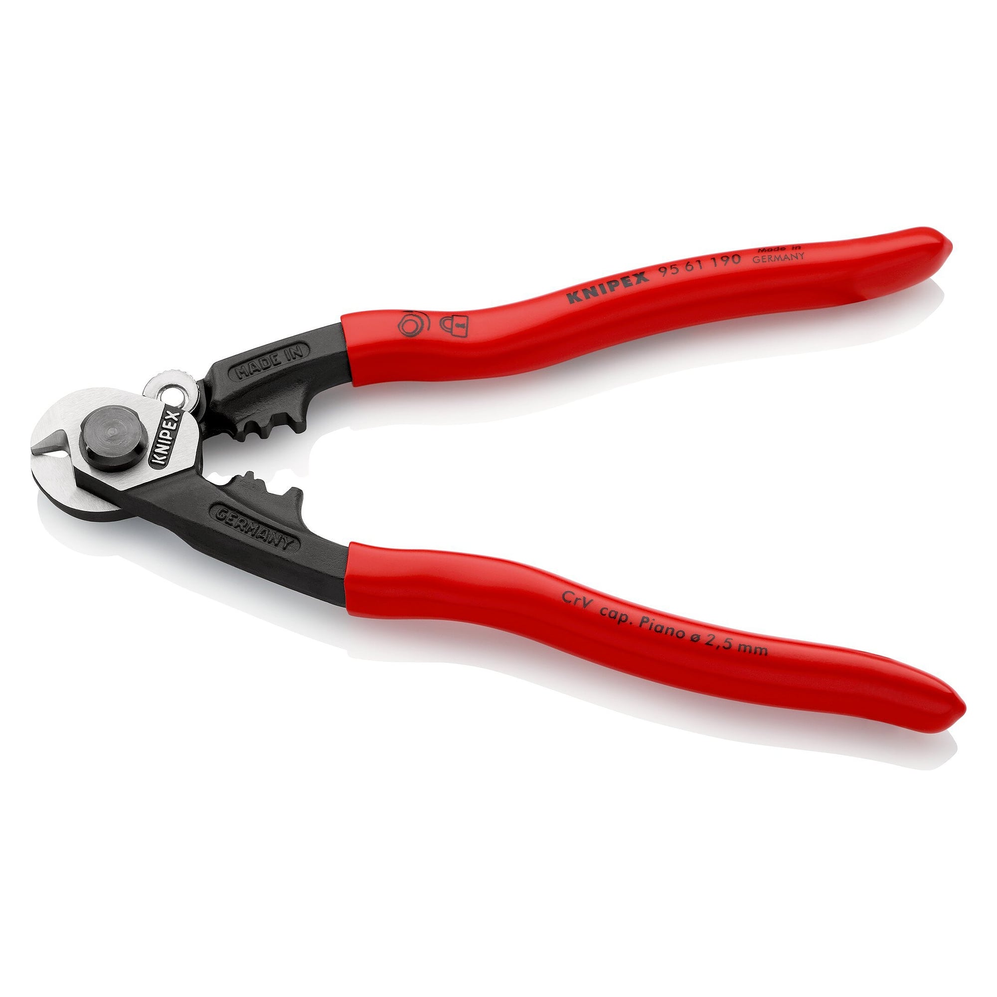 Cisaille à câbles métalliques 190 mm forgée, deux profils de sertissage, poignées plastique - Knipex 95 61 190 SB