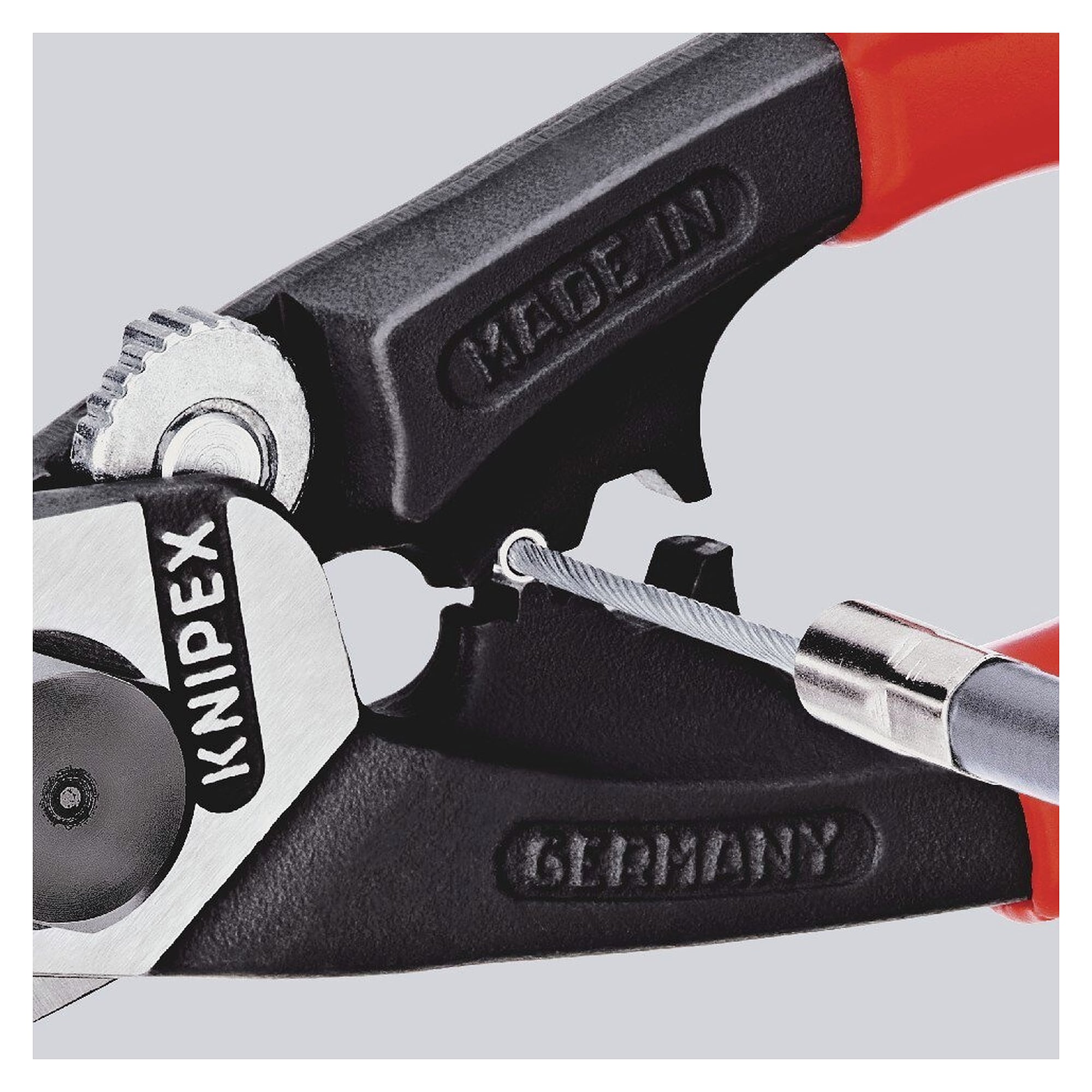 Cisaille à câbles métalliques 190 mm forgée, deux profils de sertissage, poignées plastique - Knipex 95 61 190 SB