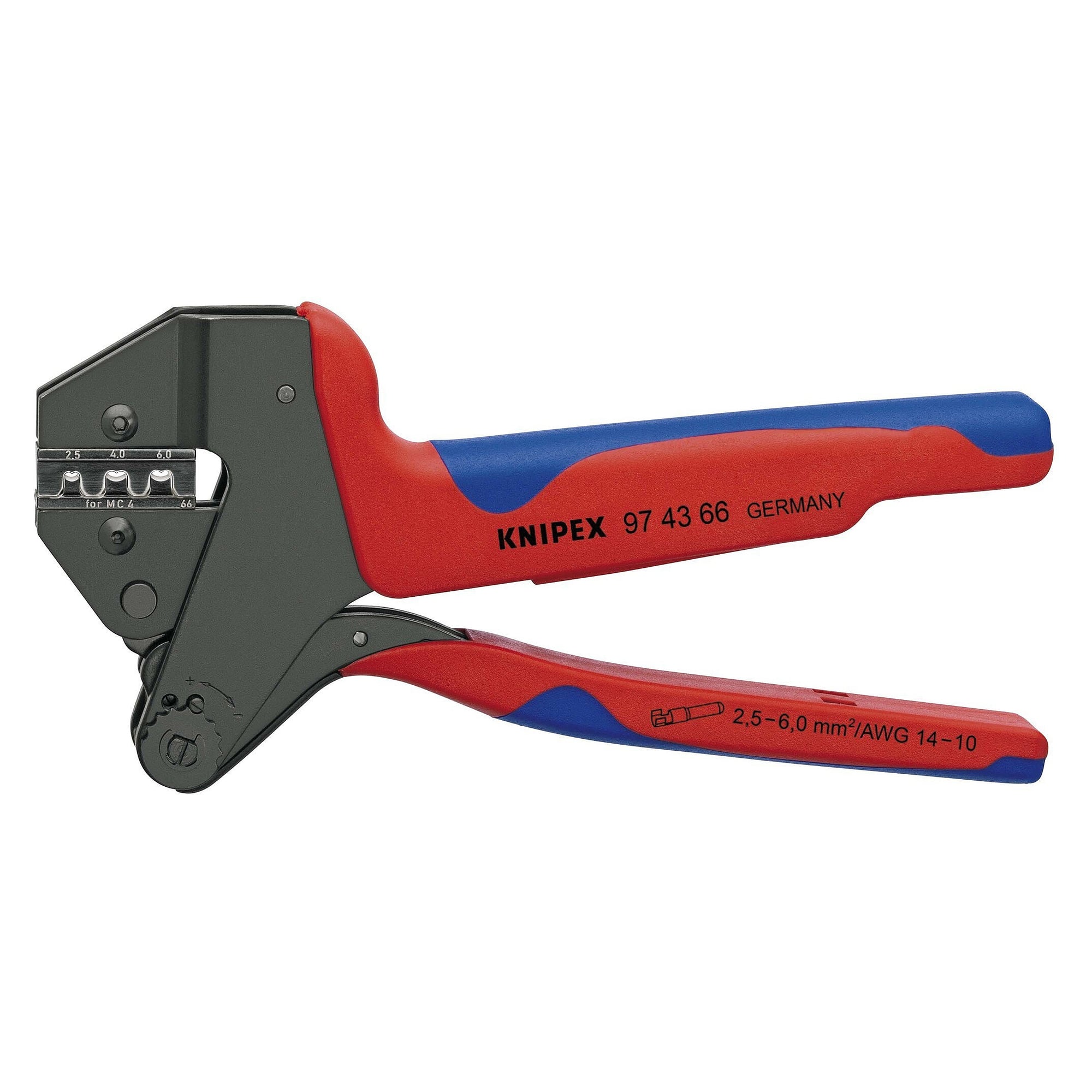 Crimping system pliers MC4 and MC4 EVO2 for Multi-Connect connectors up to 6 mm², burnished, 200 mm - Knipex 97 43 66