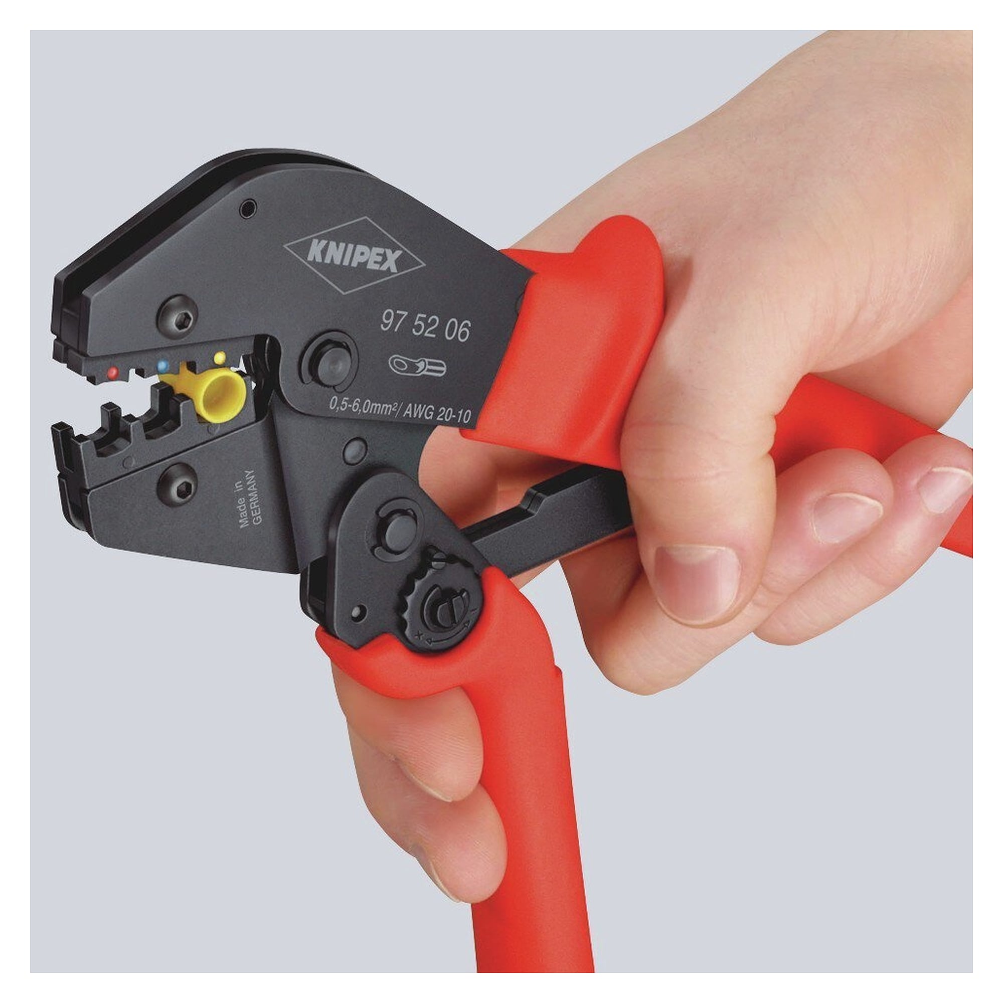 Crimping pliers for non-insulated cable lugs 0.5 to 10 mm², two-handed operation, 250 mm - Knipex 97 52 13 SB