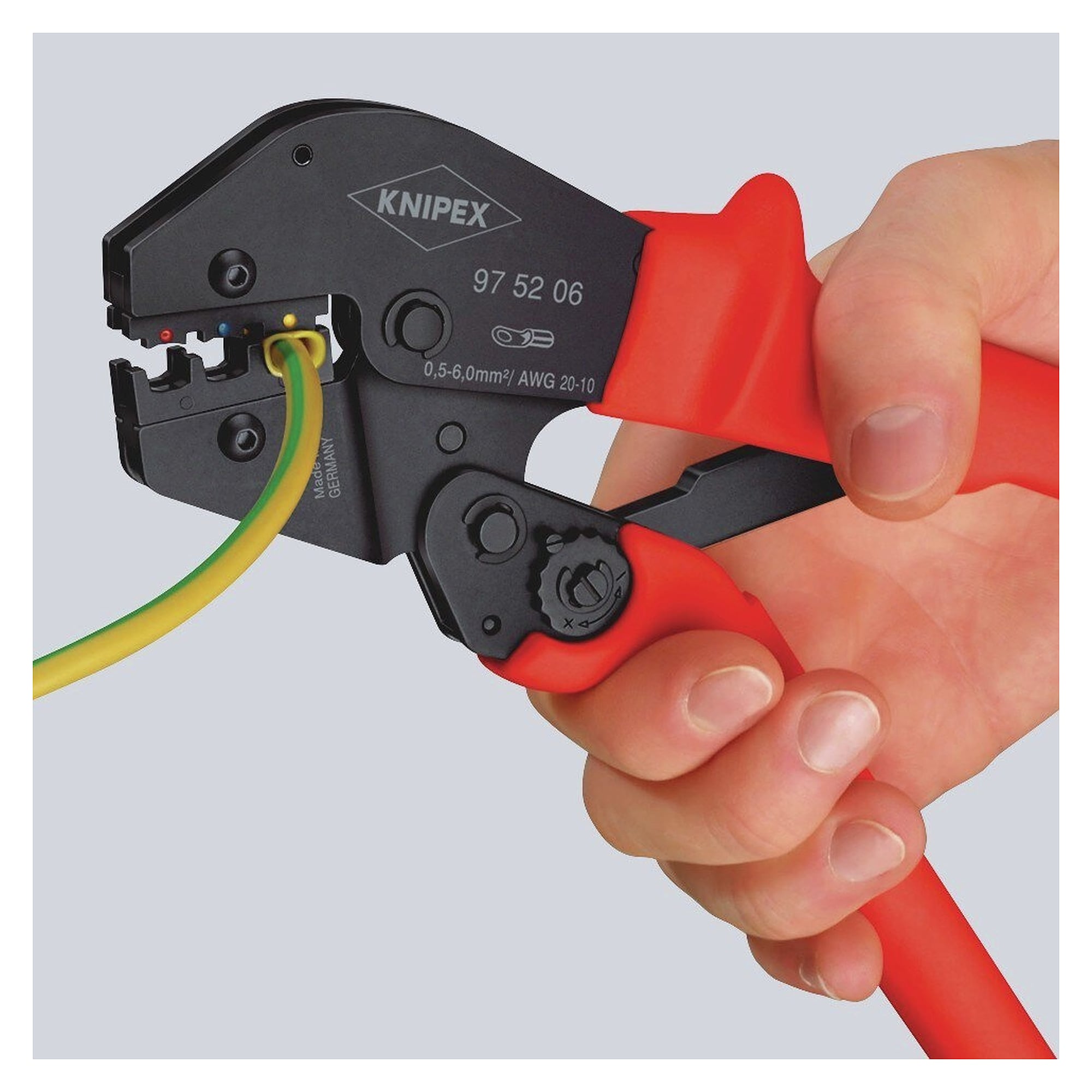 Crimping pliers for non-insulated cable lugs 0.5 to 10 mm², two-handed operation, 250 mm - Knipex 97 52 13 SB