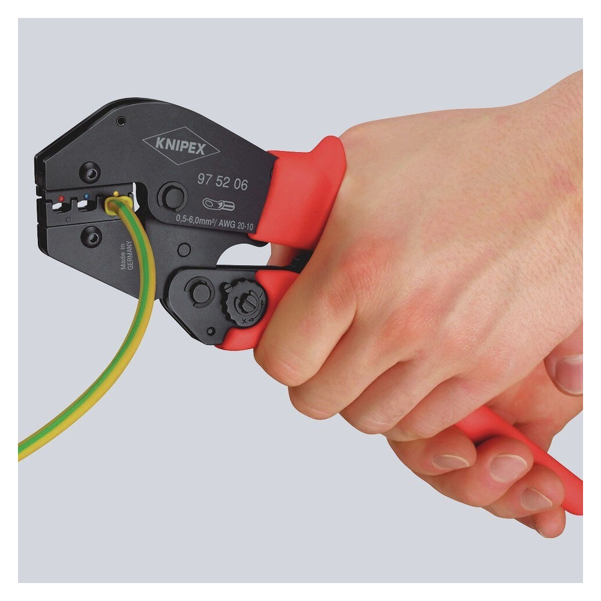 Crimping pliers for non-insulated cable lugs 0.5 to 10 mm², two-handed operation, 250 mm - Knipex 97 52 13 SB