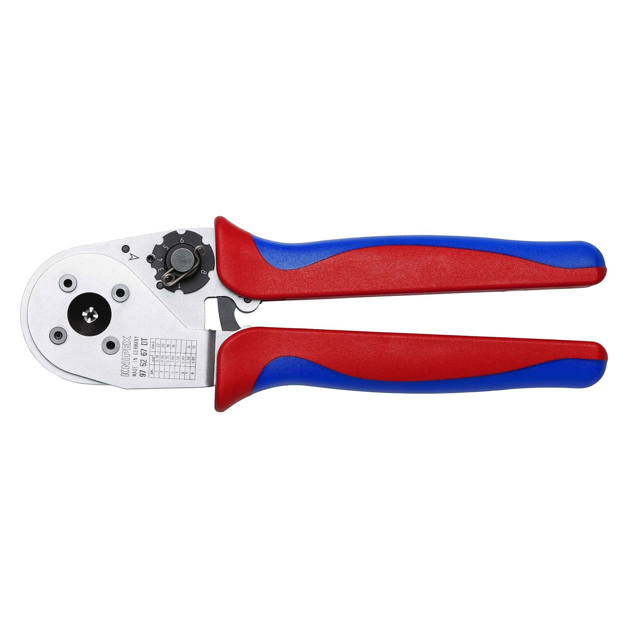 Four-mandrel crimping pliers for DT, DTM and DTP contacts, 0.35 to 3.0 mm², AWG 22 to 12, 230 mm - Knipex 97 52 67 DT