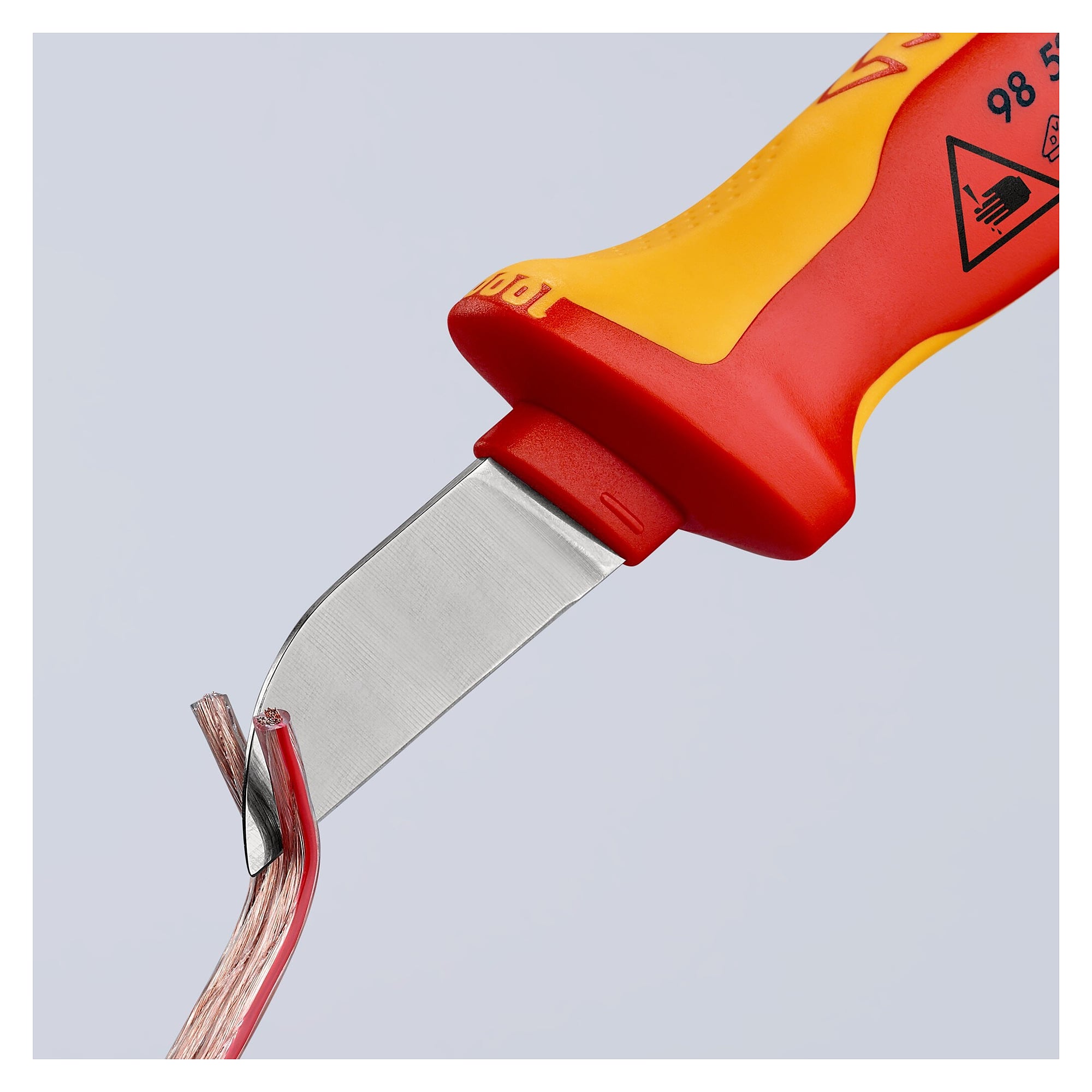 VDE cable knife with straight 50 mm blade and insulating multi-component handle, 190 mm - Knipex 98 52 SB