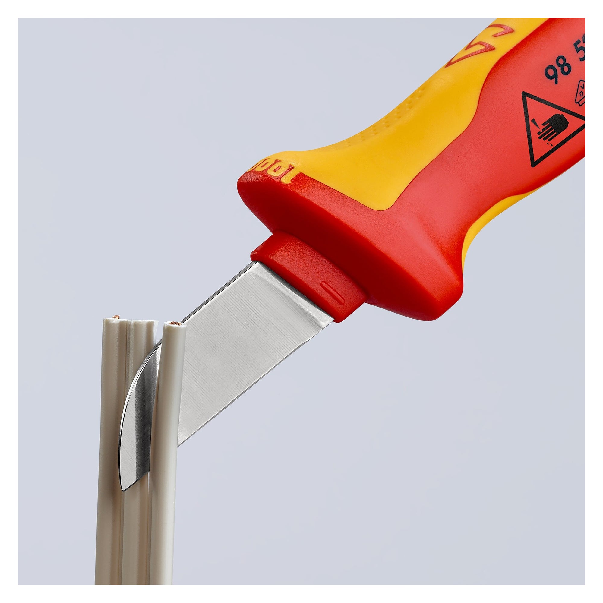 VDE cable knife with straight 50 mm blade and insulating multi-component handle, 190 mm - Knipex 98 52 SB