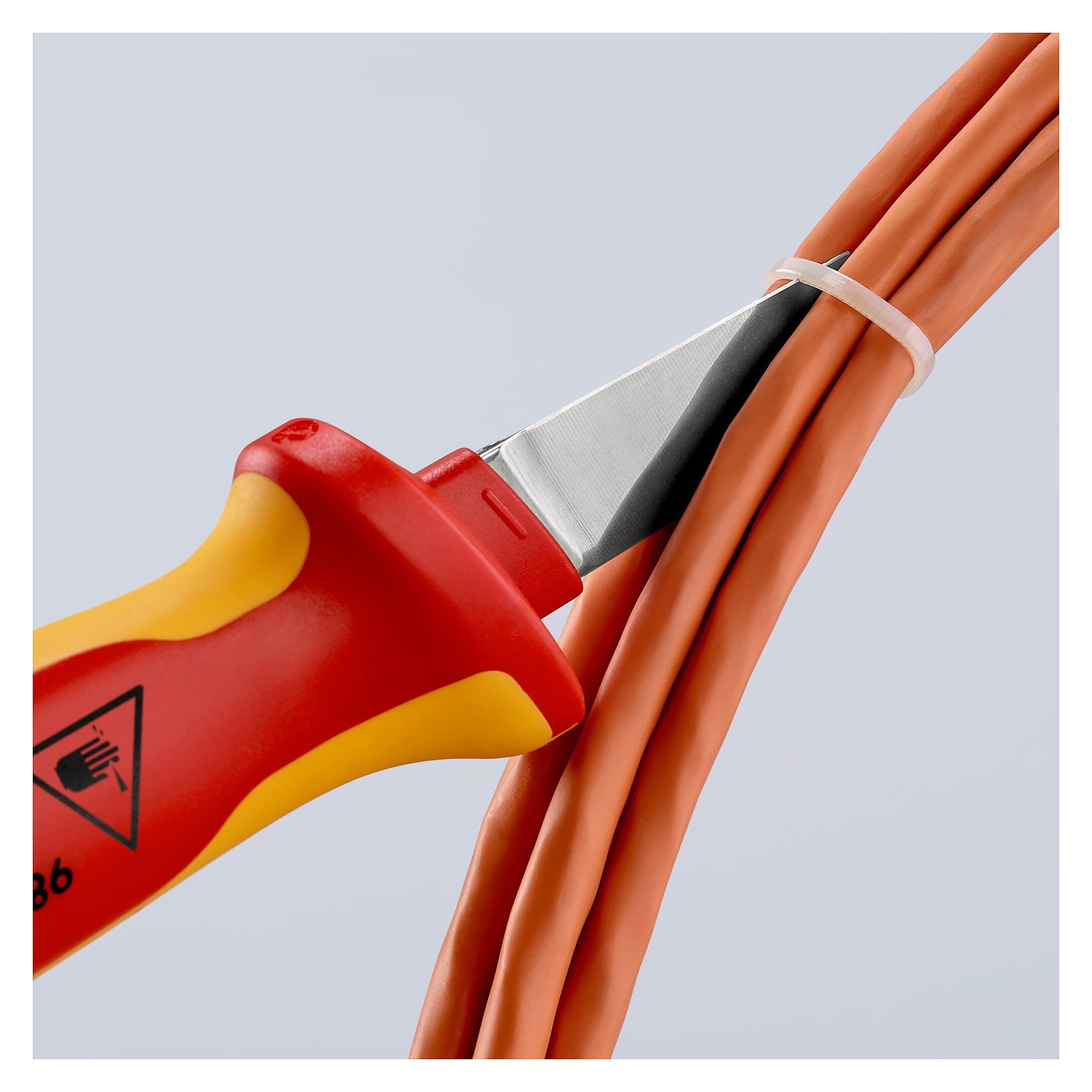 VDE cable knife with straight 50 mm blade and insulating multi-component handle, 190 mm - Knipex 98 52 SB