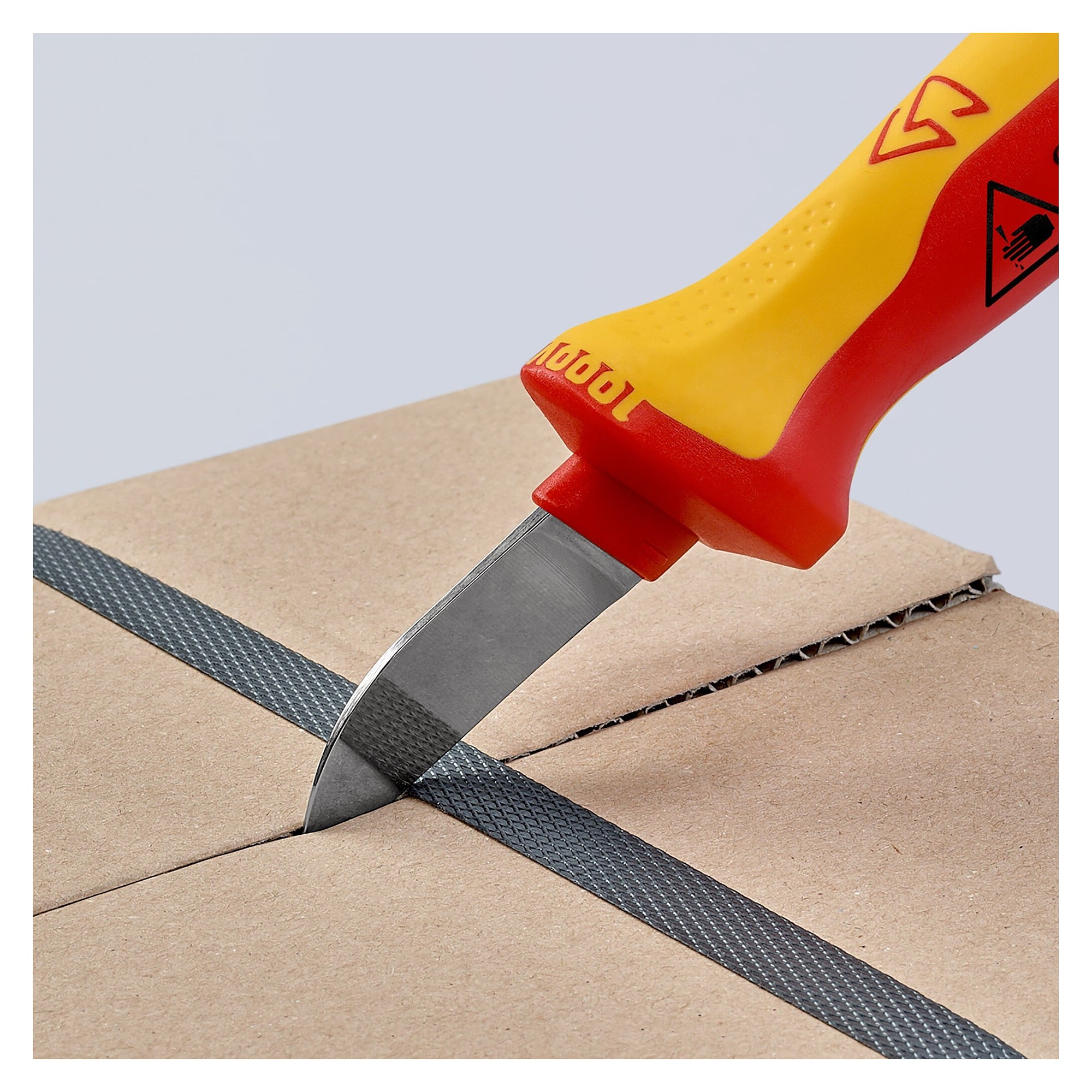 VDE cable knife with straight 50 mm blade and insulating multi-component handle, 190 mm - Knipex 98 52 SB