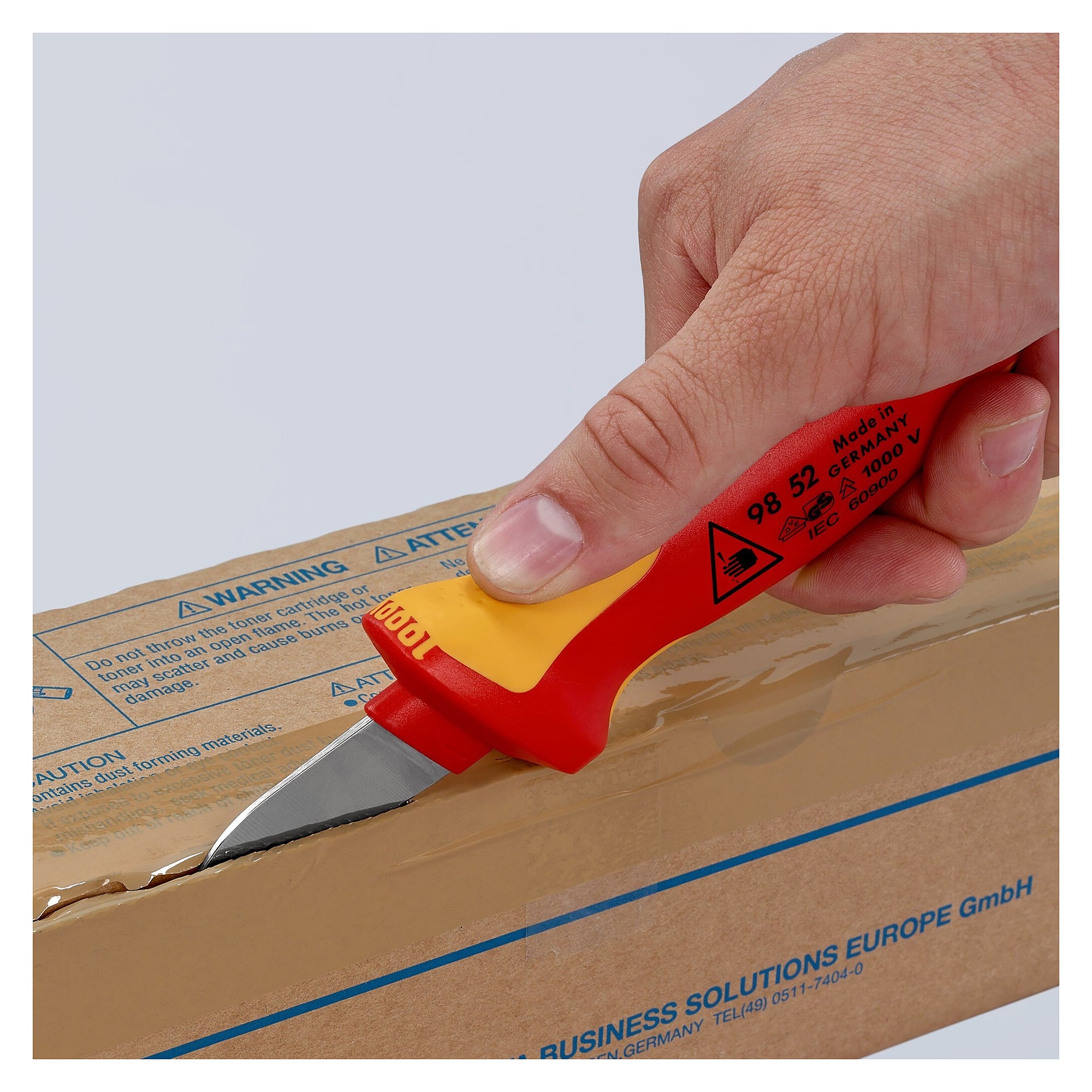 VDE cable knife with straight 50 mm blade and insulating multi-component handle, 190 mm - Knipex 98 52 SB