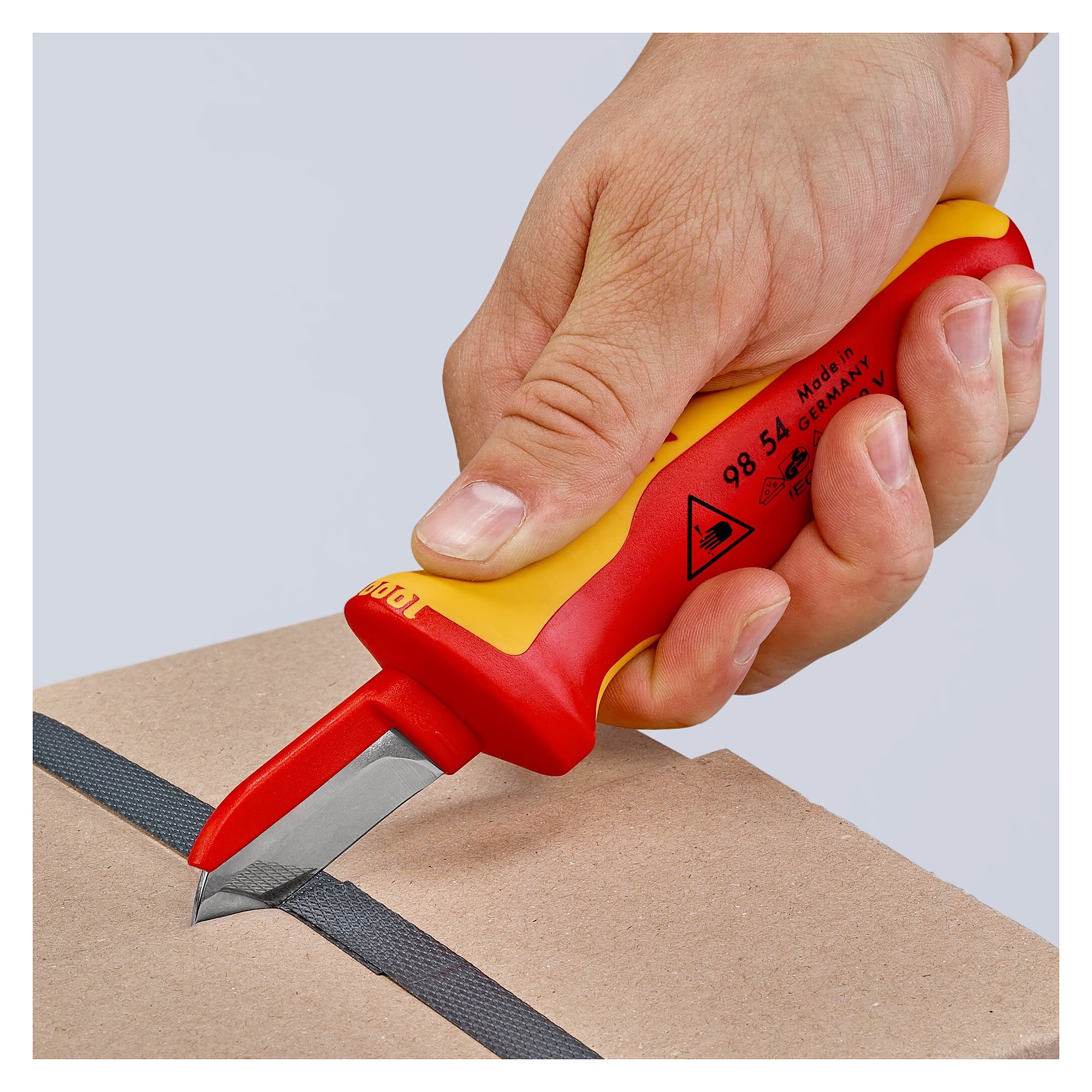VDE cable knife with plastic-coated blade back, 50 mm blade, 190 mm - Knipex 98 54 SB