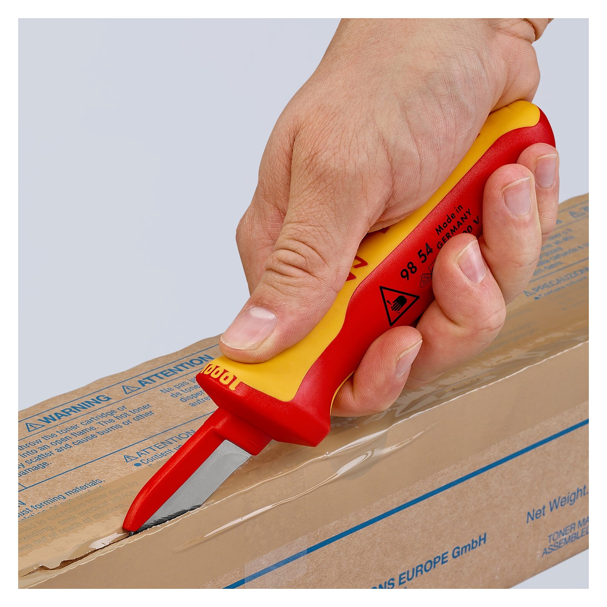 VDE cable knife with plastic-coated blade back, 50 mm blade, 190 mm - Knipex 98 54 SB